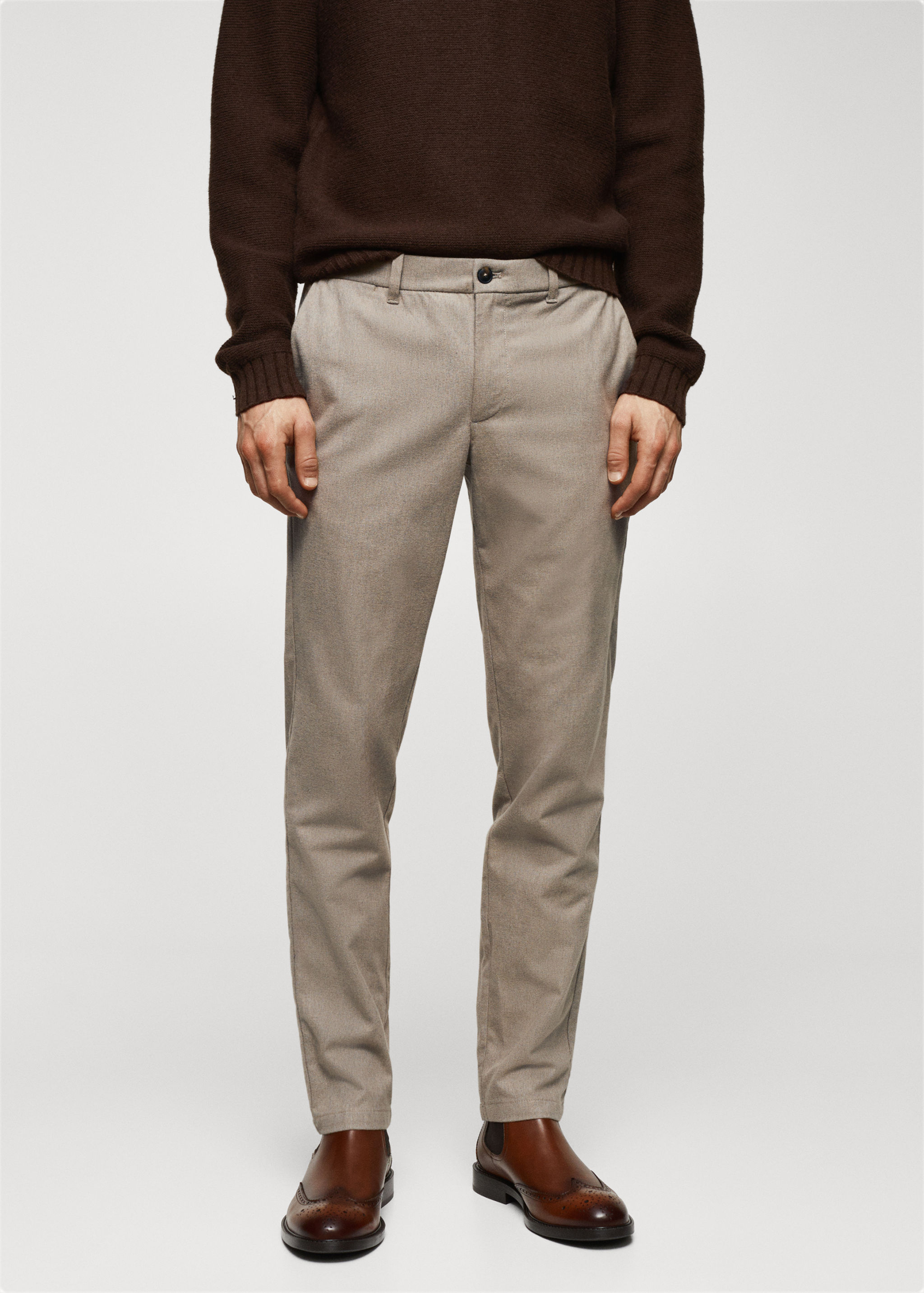 Pantalons slim fit cotó estructura - Pla mig