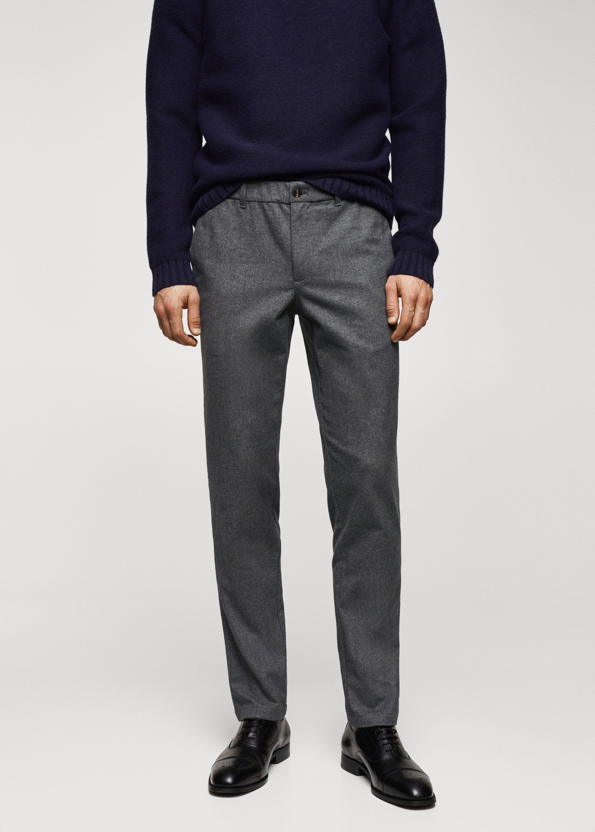 Pantalons slim fit cotó estructura - Pla mig
