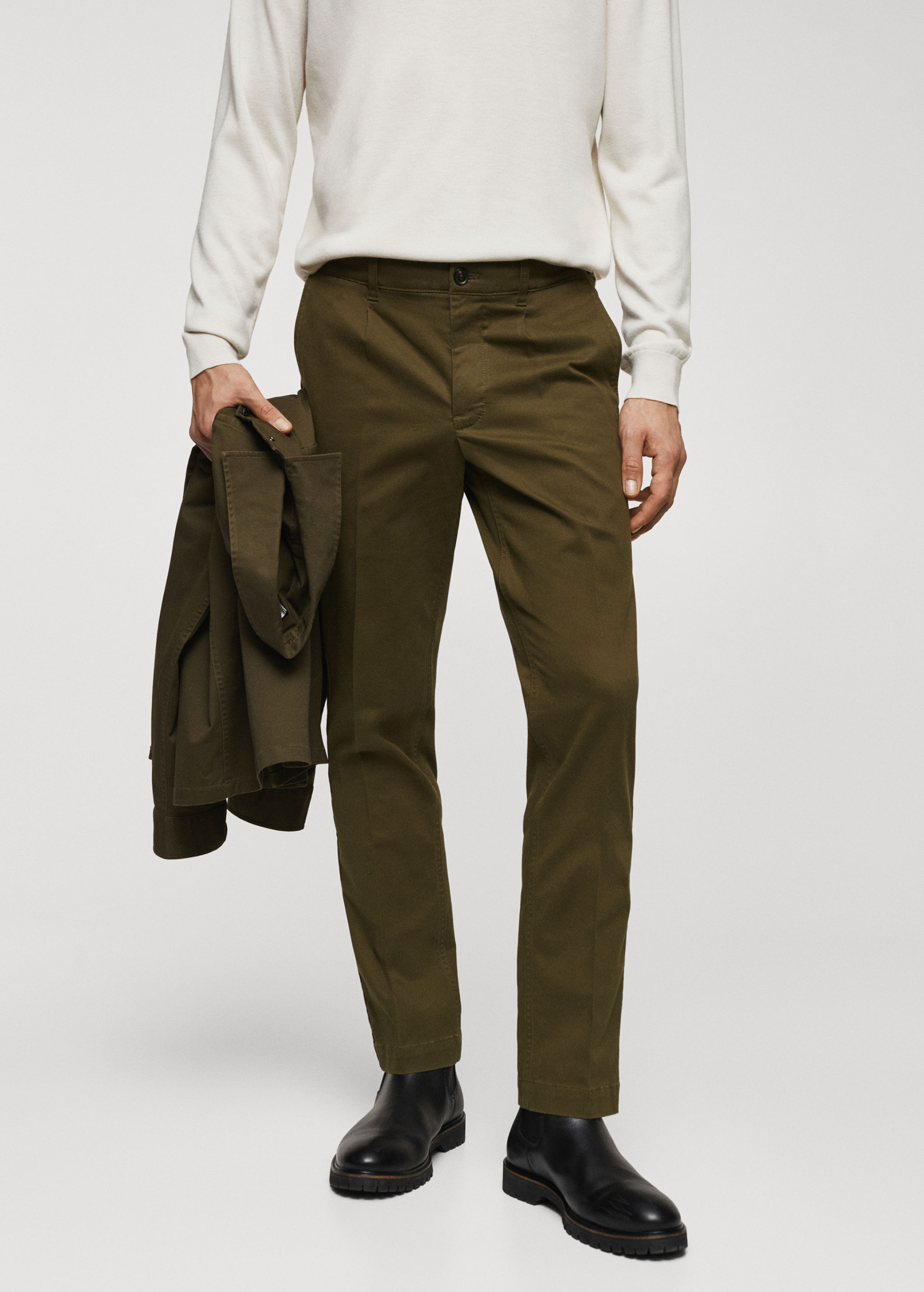 Pantalons xinesos slim fit pinces - Pla mig