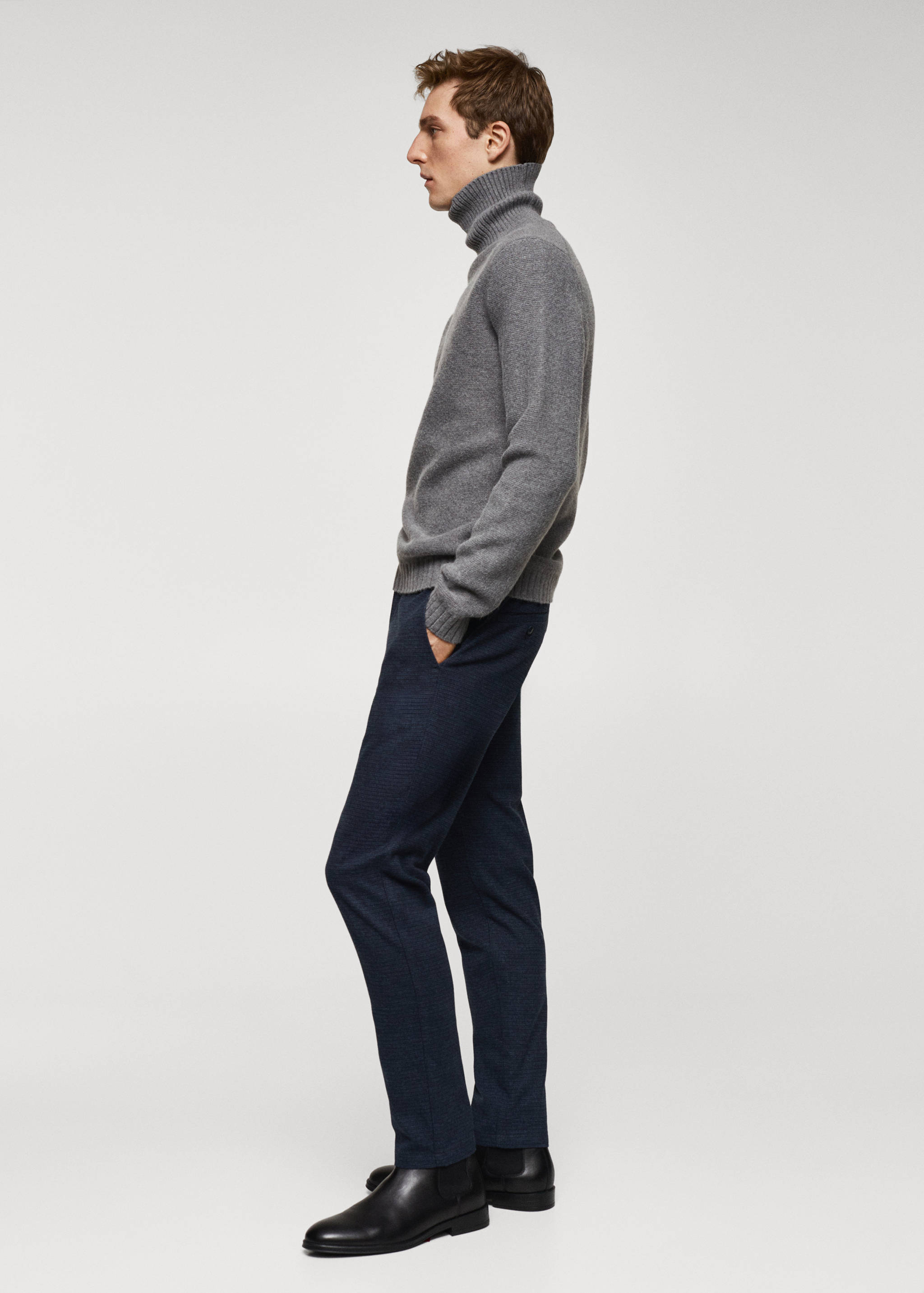 Slim-fit cotton micro-houndstooth slim-fit trousers - Details of the article 2