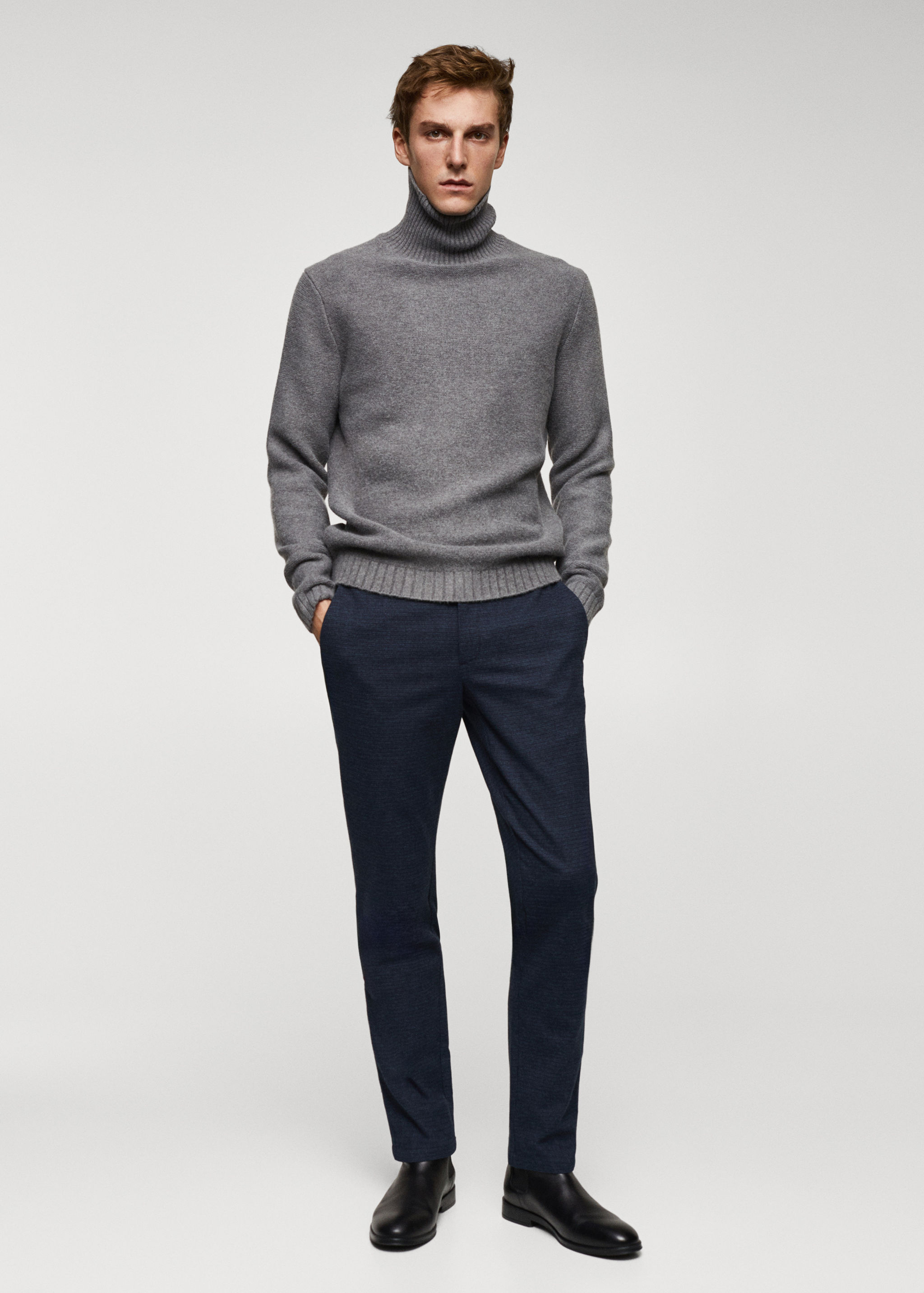 Pantalons slim fit cotó micro pota de gall - Pla general