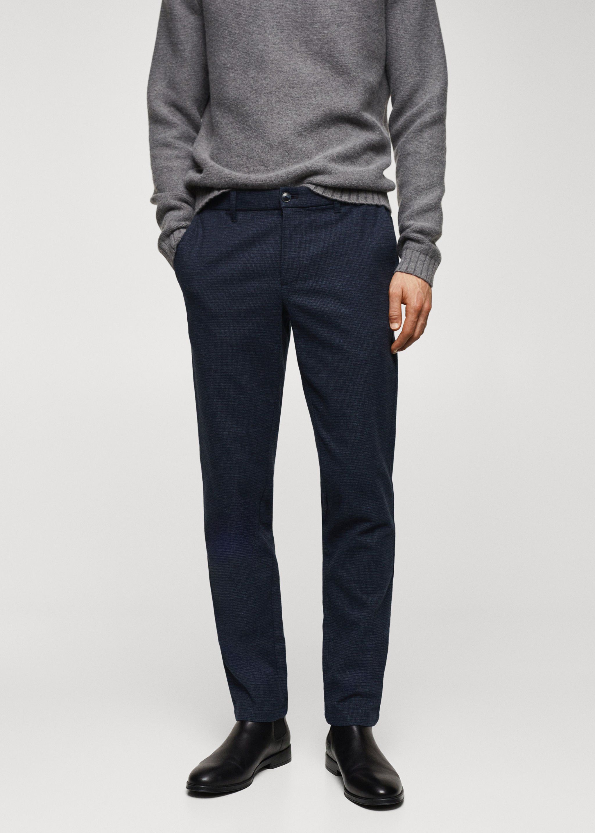 Pantalons slim fit cotó micro pota de gall - Pla mig