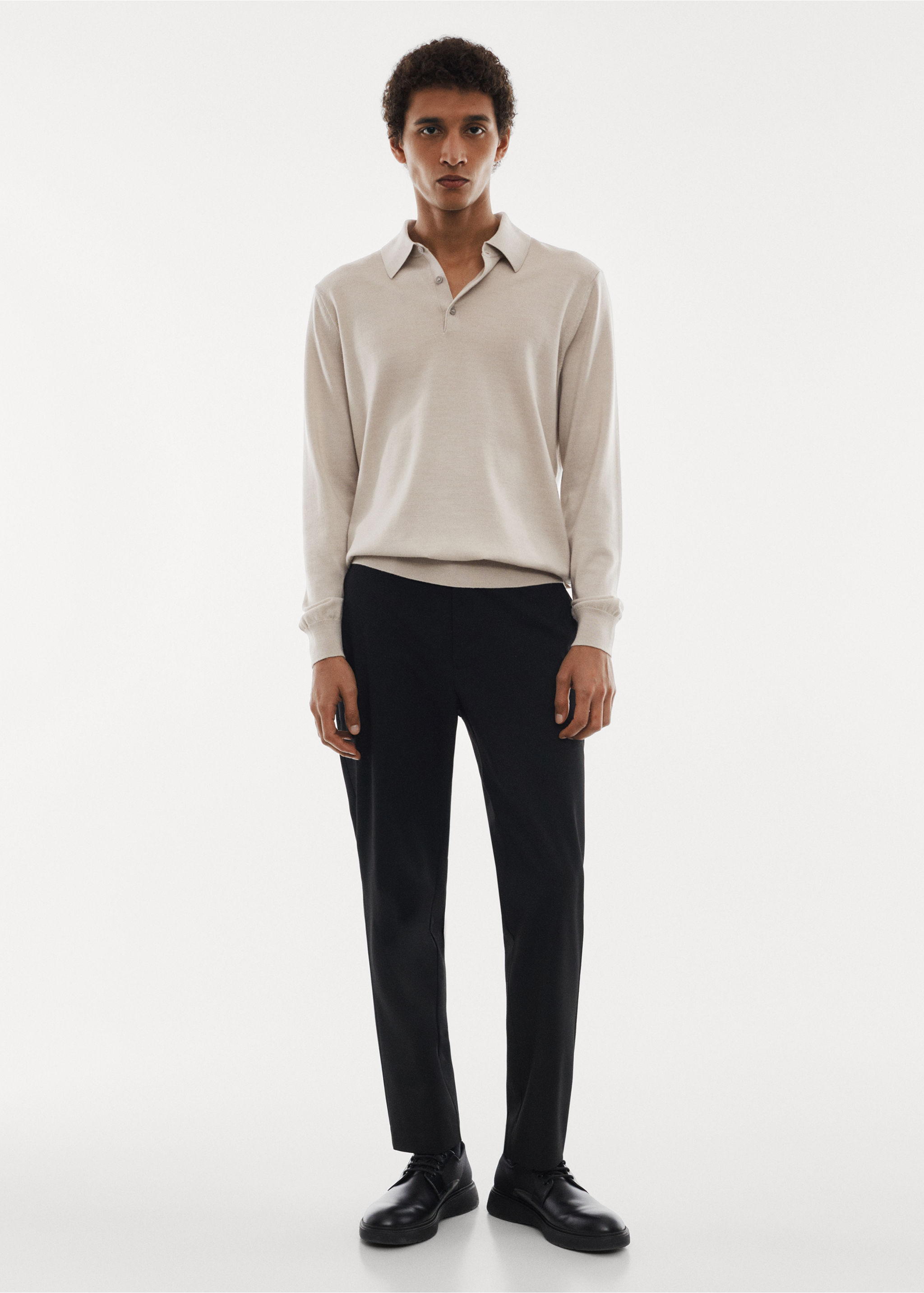 100% merino wool long-sleeved polo shirt - General plane