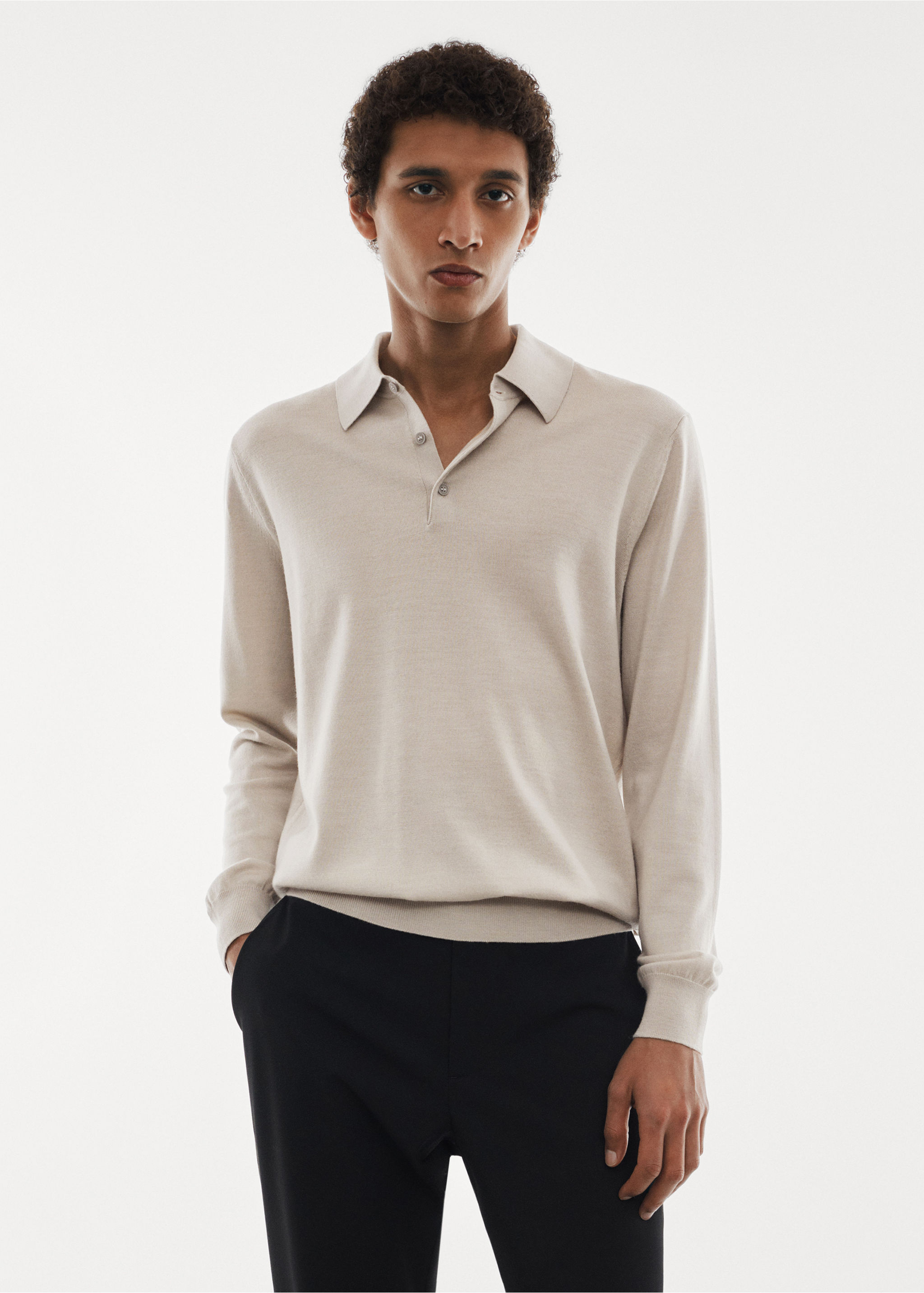 100% merino wool long-sleeved polo shirt - Medium plane