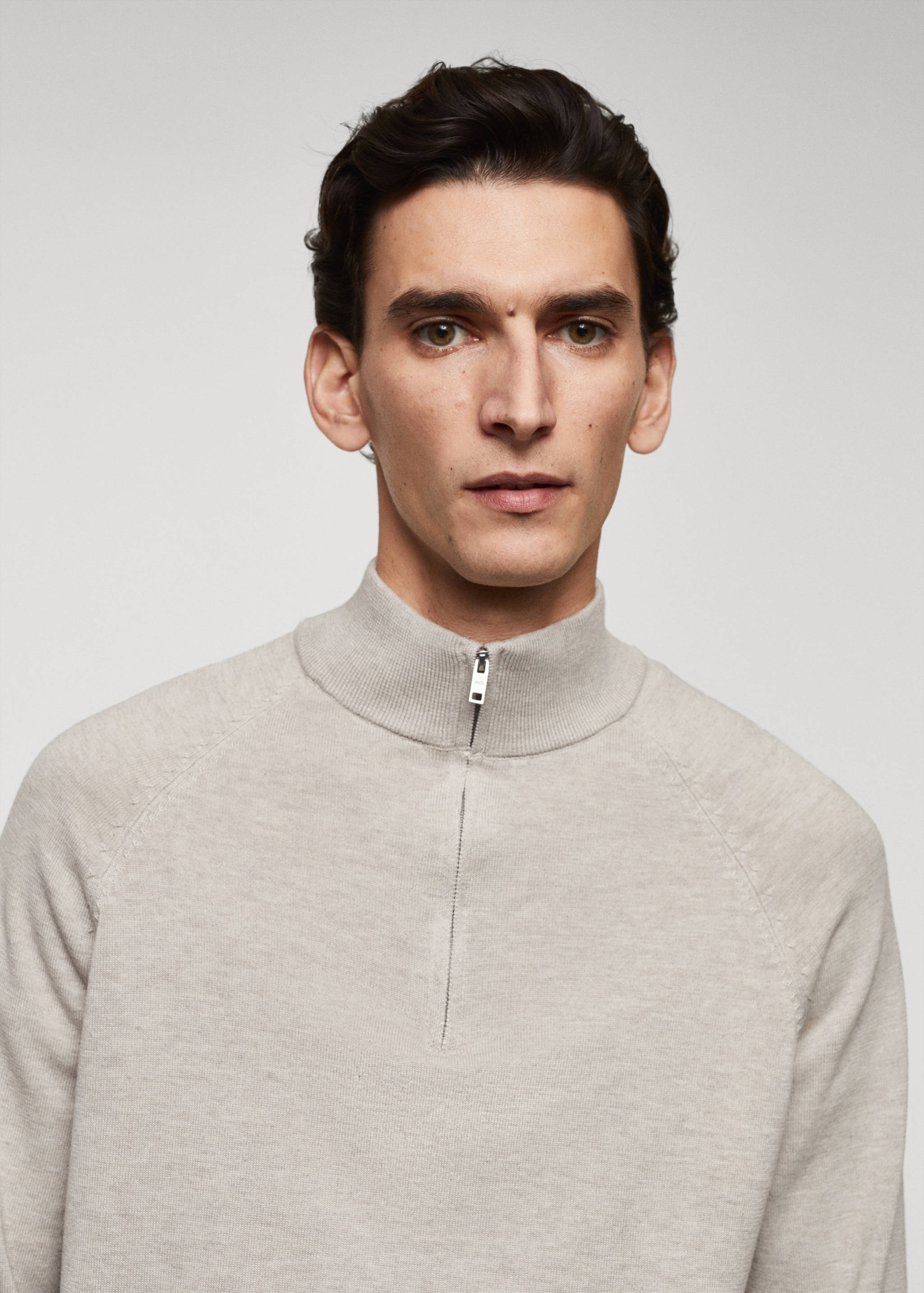 Cotton sweater with neck zip - Details of the article 1