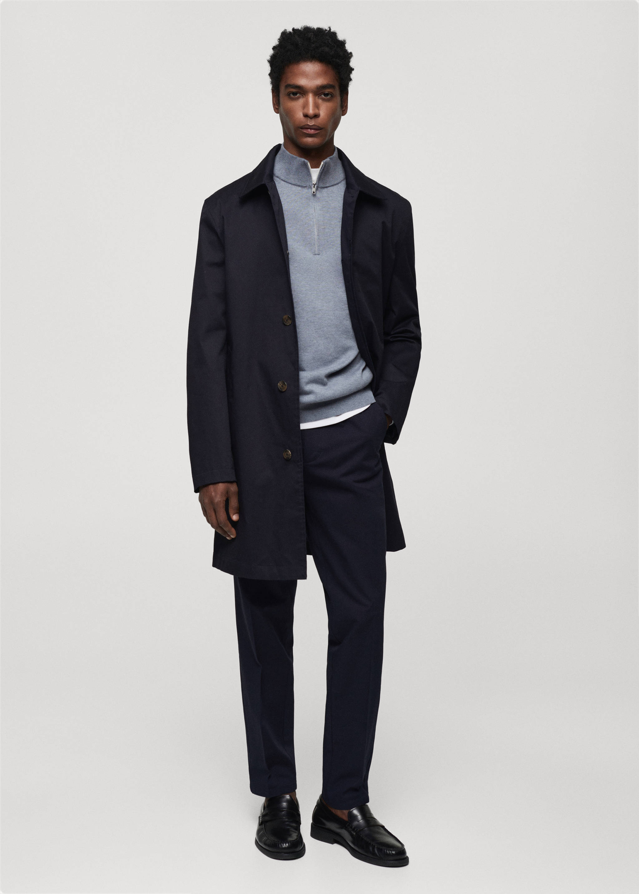 Cotton sweater with neck zip - General plane