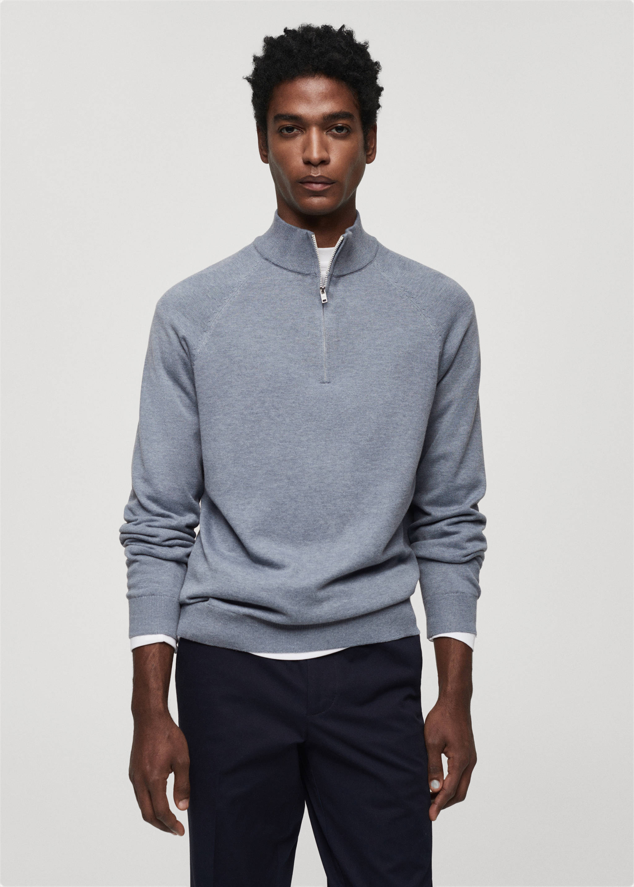 Cotton sweater with neck zip - Medium plane