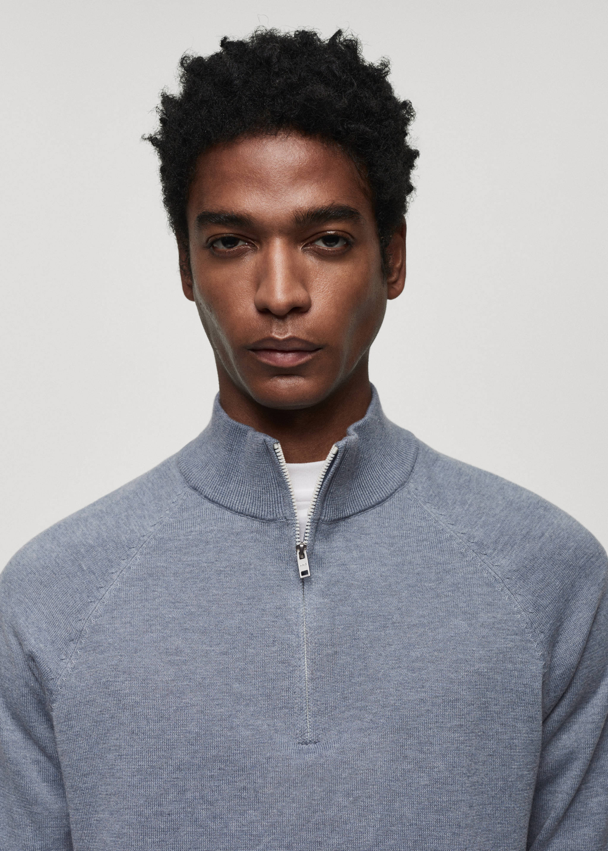Cotton sweater with neck zip - Details of the article 1
