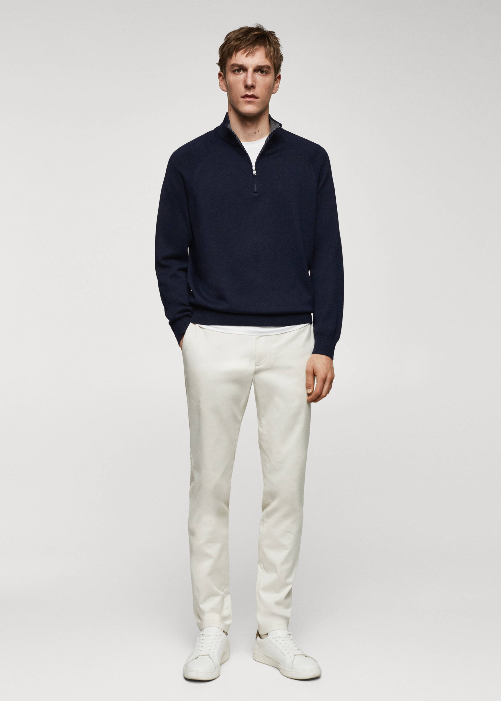 Cotton sweater with neck zip - General plane