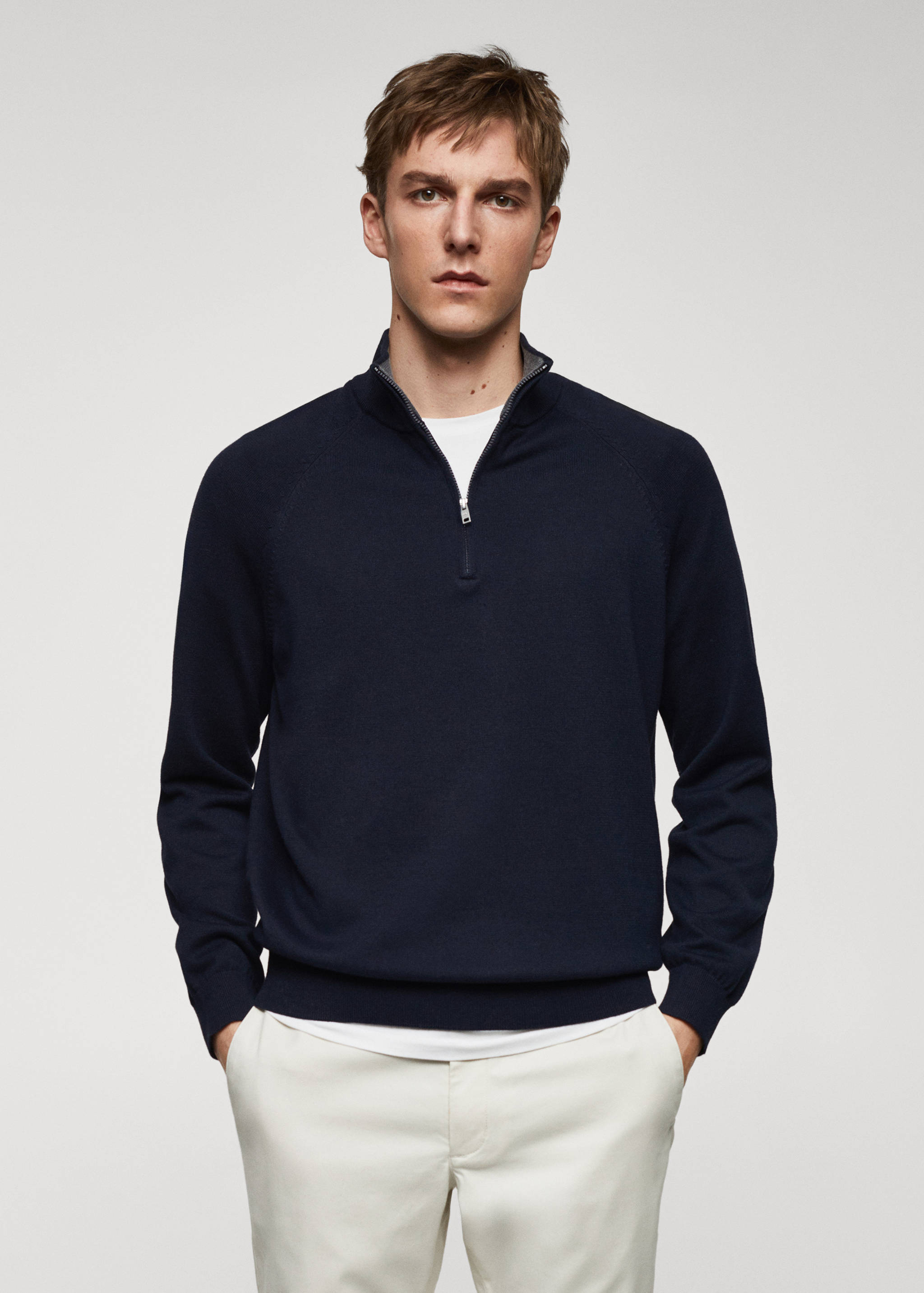 Cotton sweater with neck zip - Medium plane