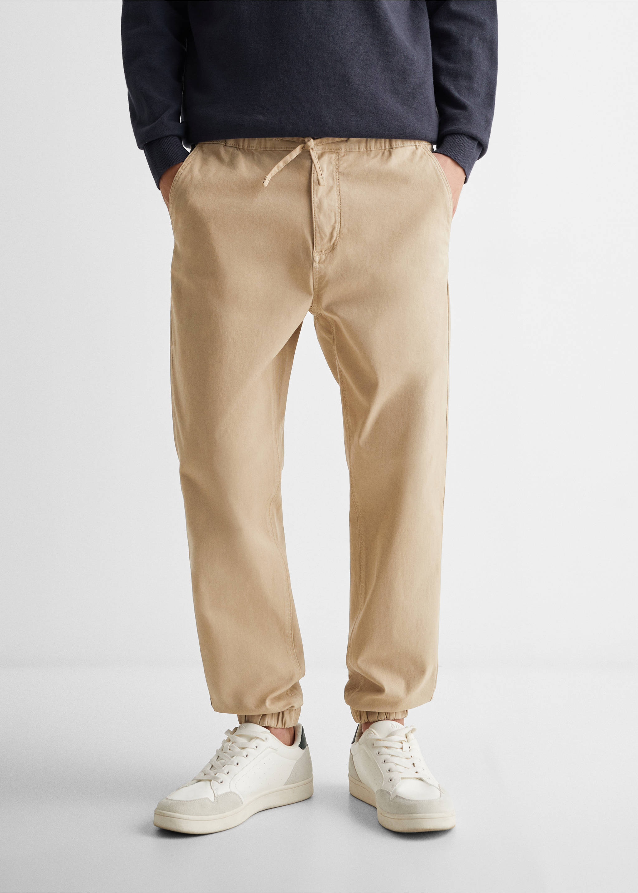 Cotton jogger-style trousers - Details of the article 6, Beige. Ref: 67000666-00.