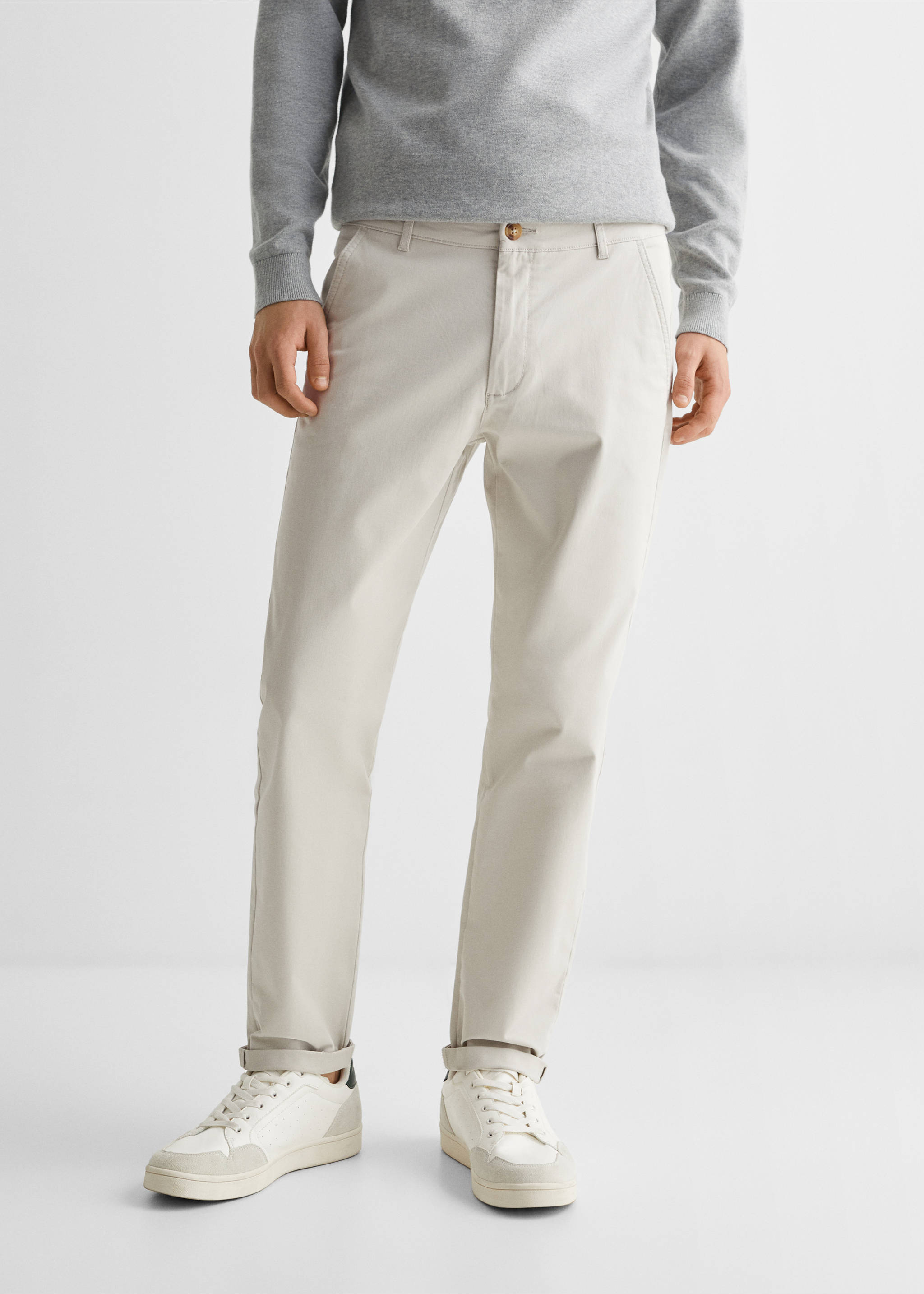 Cotton chinos - Details of the article 1, Ice Grey. Ref: 67000669-00.