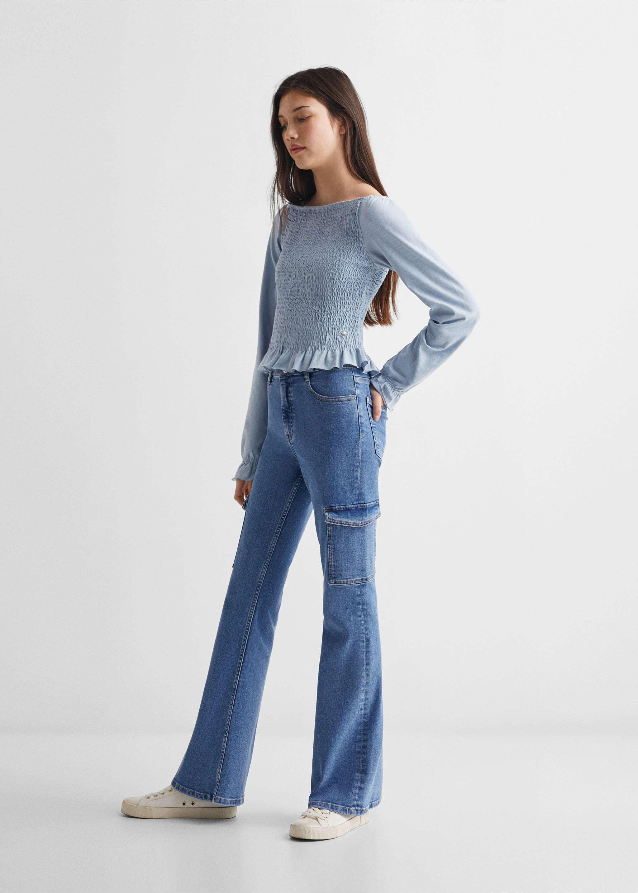 Flared cargo jeans - General plane, Medium Blue. Ref: 67000677-00.