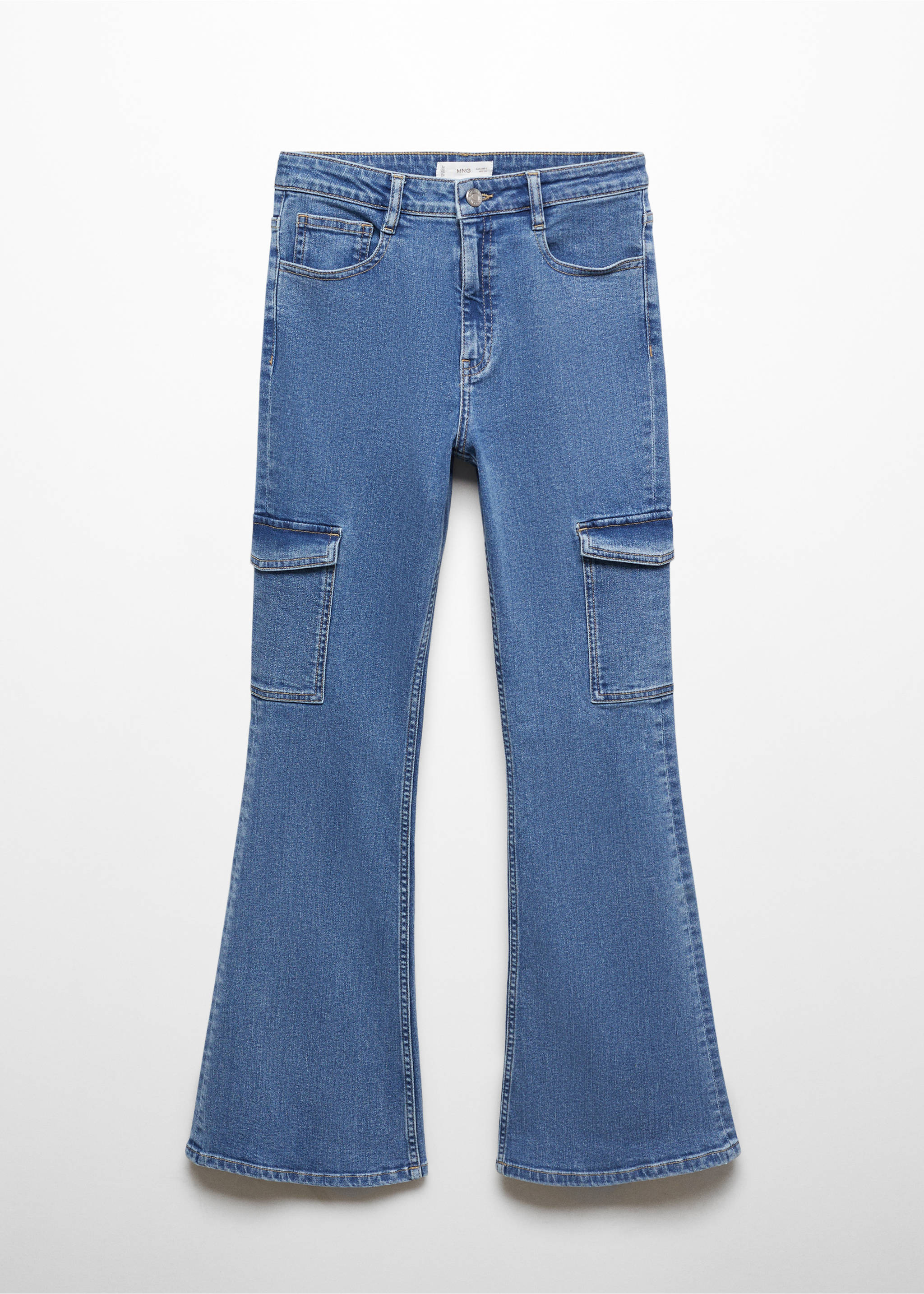 Flared cargo jeans - Article without model, Medium Blue. Ref: 67000677-00.