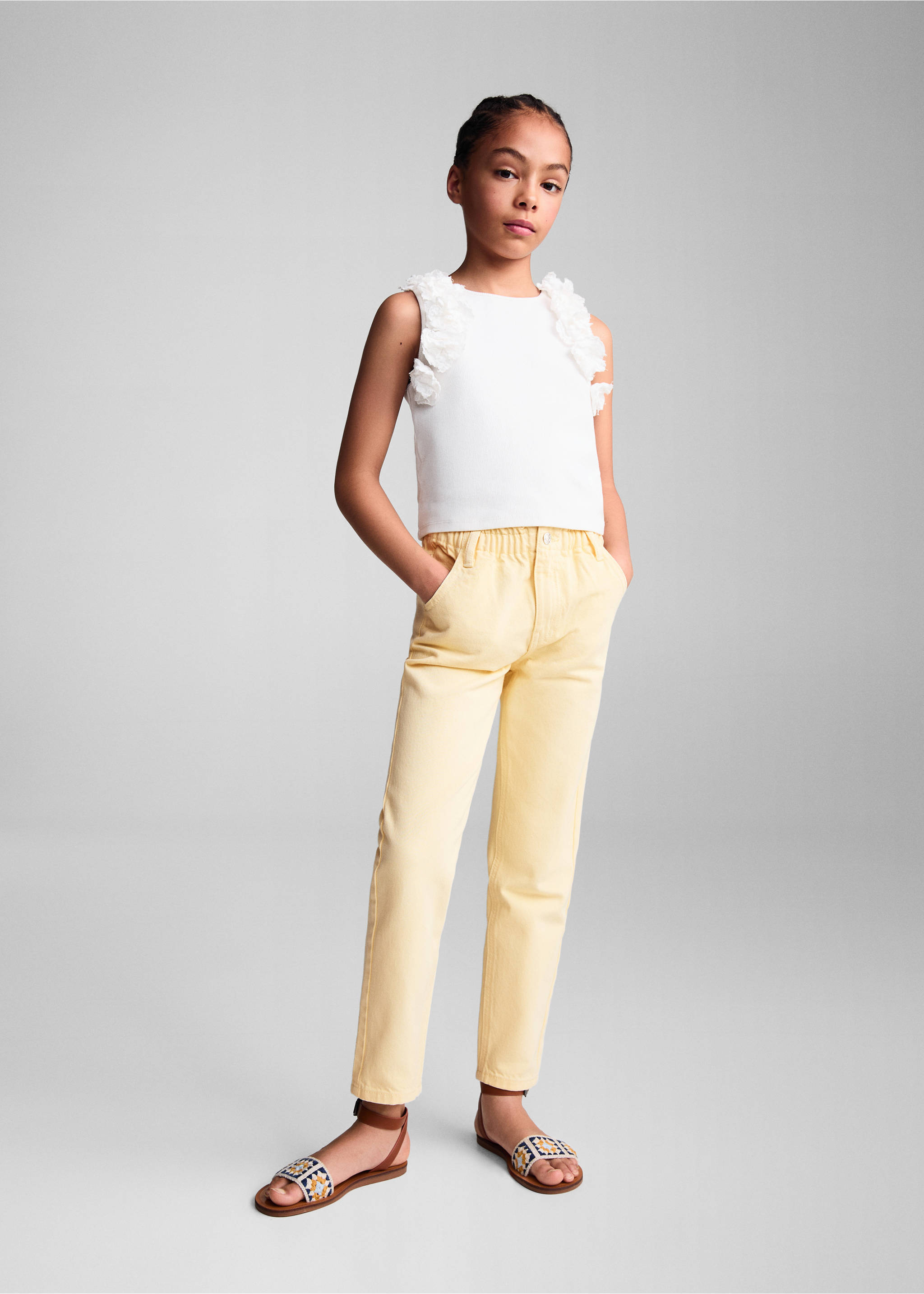 Džíny paperbag - Celkový náhled, Pastelově žlutá. Ref: 67000684-00.