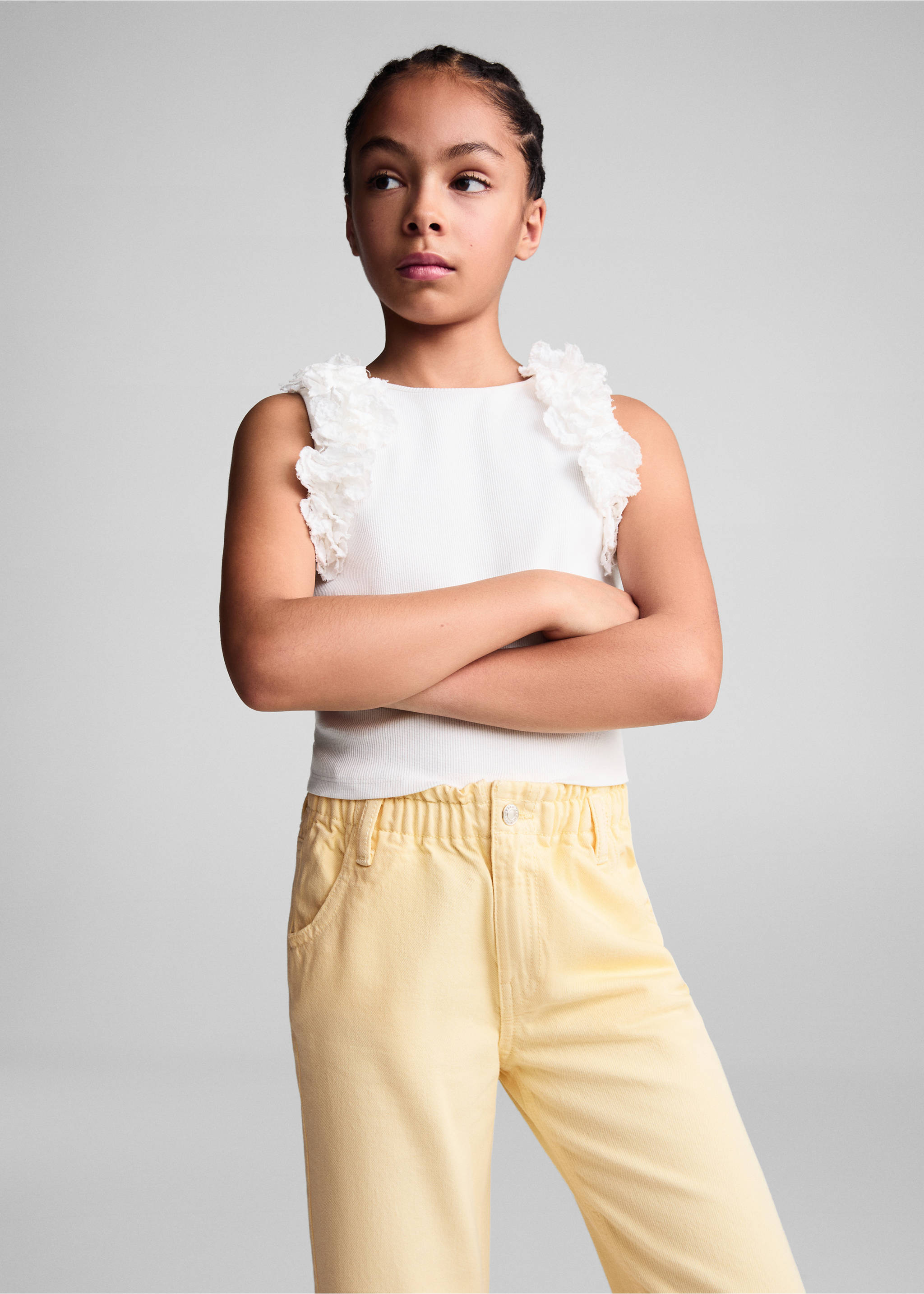 Džíny paperbag - Náhled ve středové rovině, Pastelově žlutá. Ref: 67000684-00.