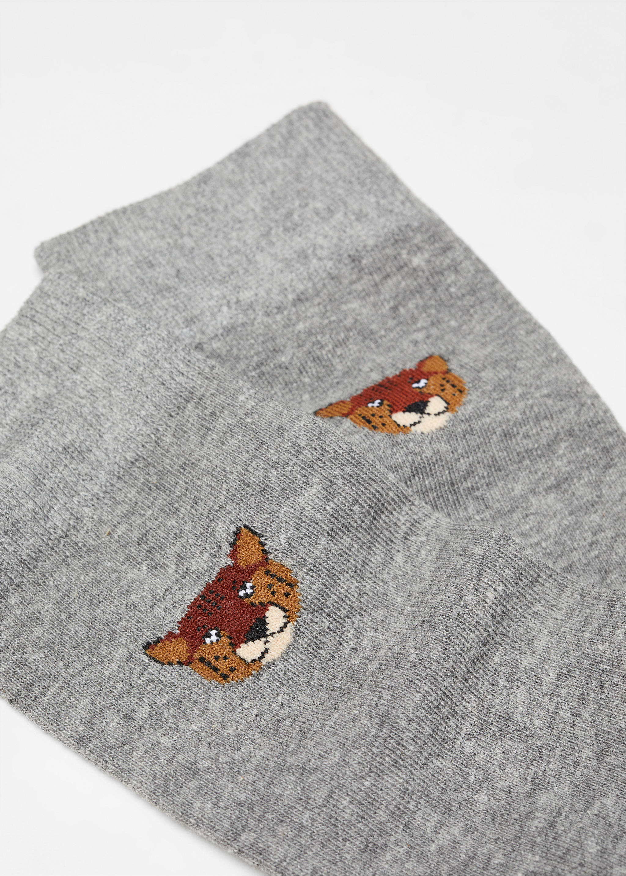 Animal embroidered cotton socks - Details of the article 8, Grey. Ref: 67000700-00.