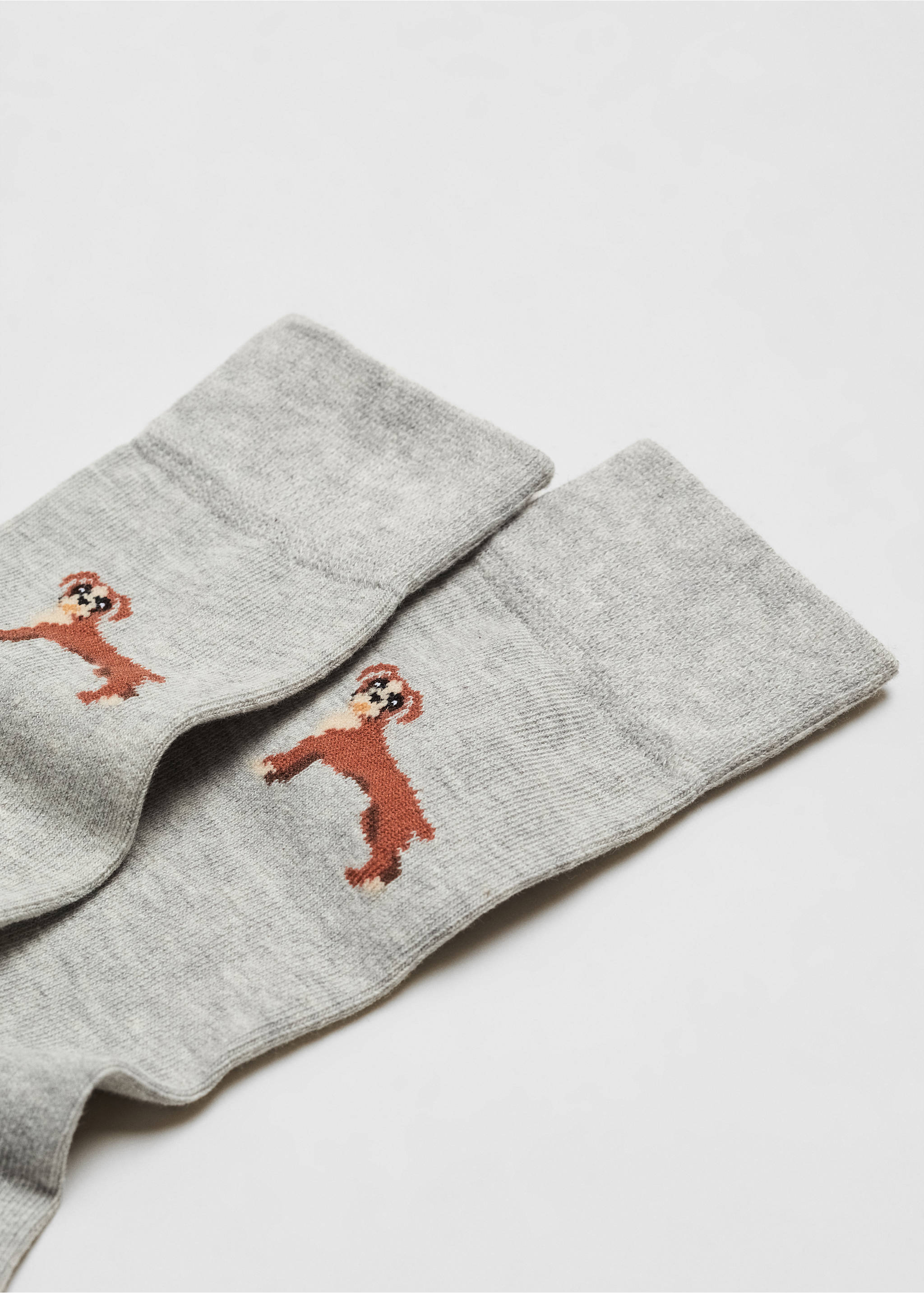 Animal embroidered cotton socks - Details of the article 8, Light Heather Grey. Ref: 67000701-00.