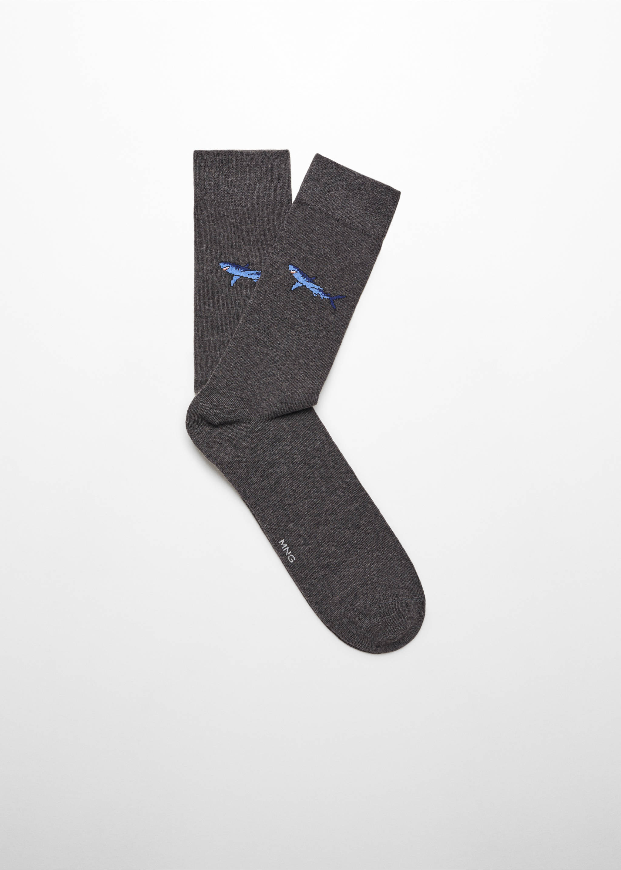 Animal embroidered cotton socks - Article without model, Grey. Ref: 67000703-00.