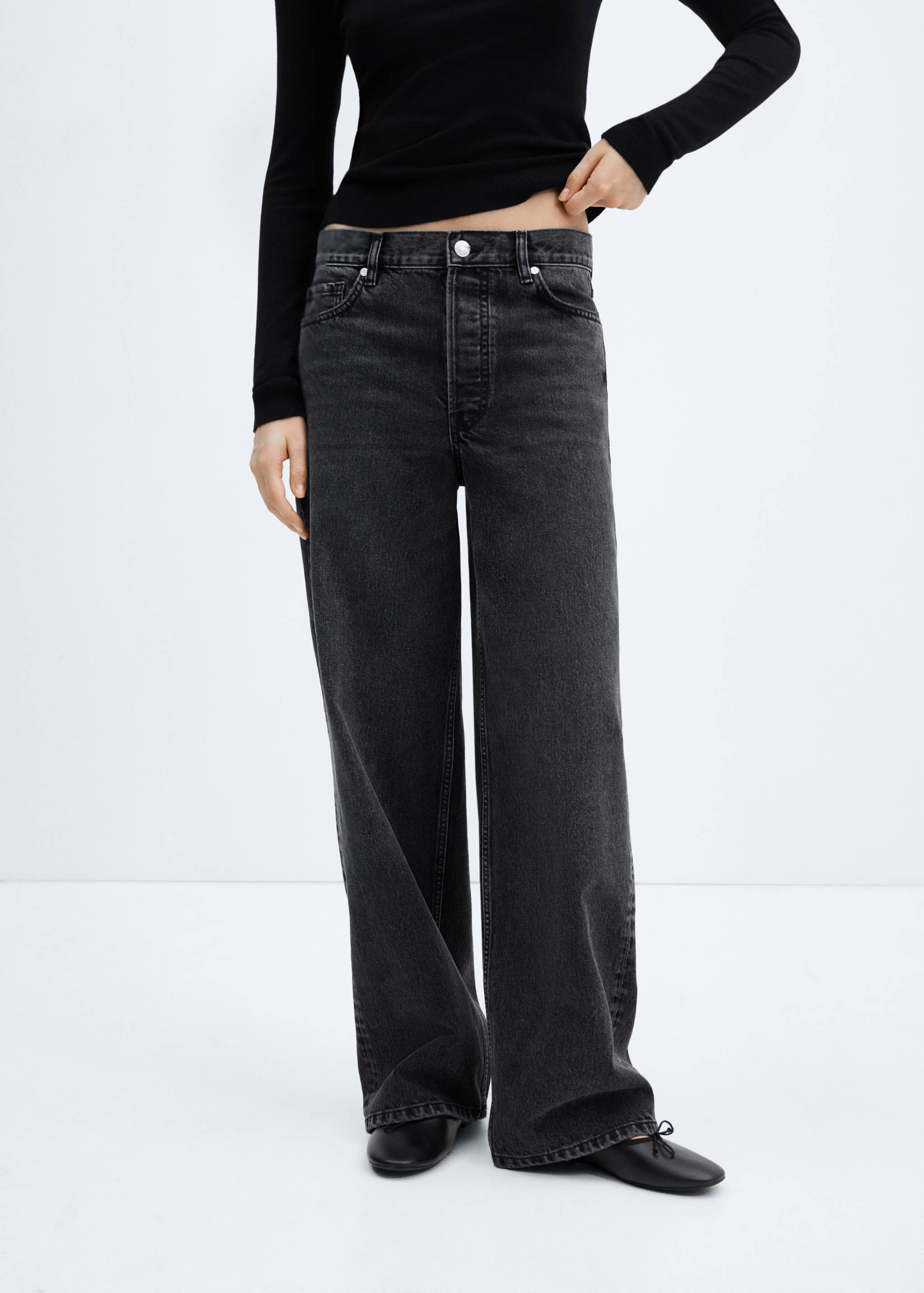 Loose mid-rise wide leg jeans - Medium plane
