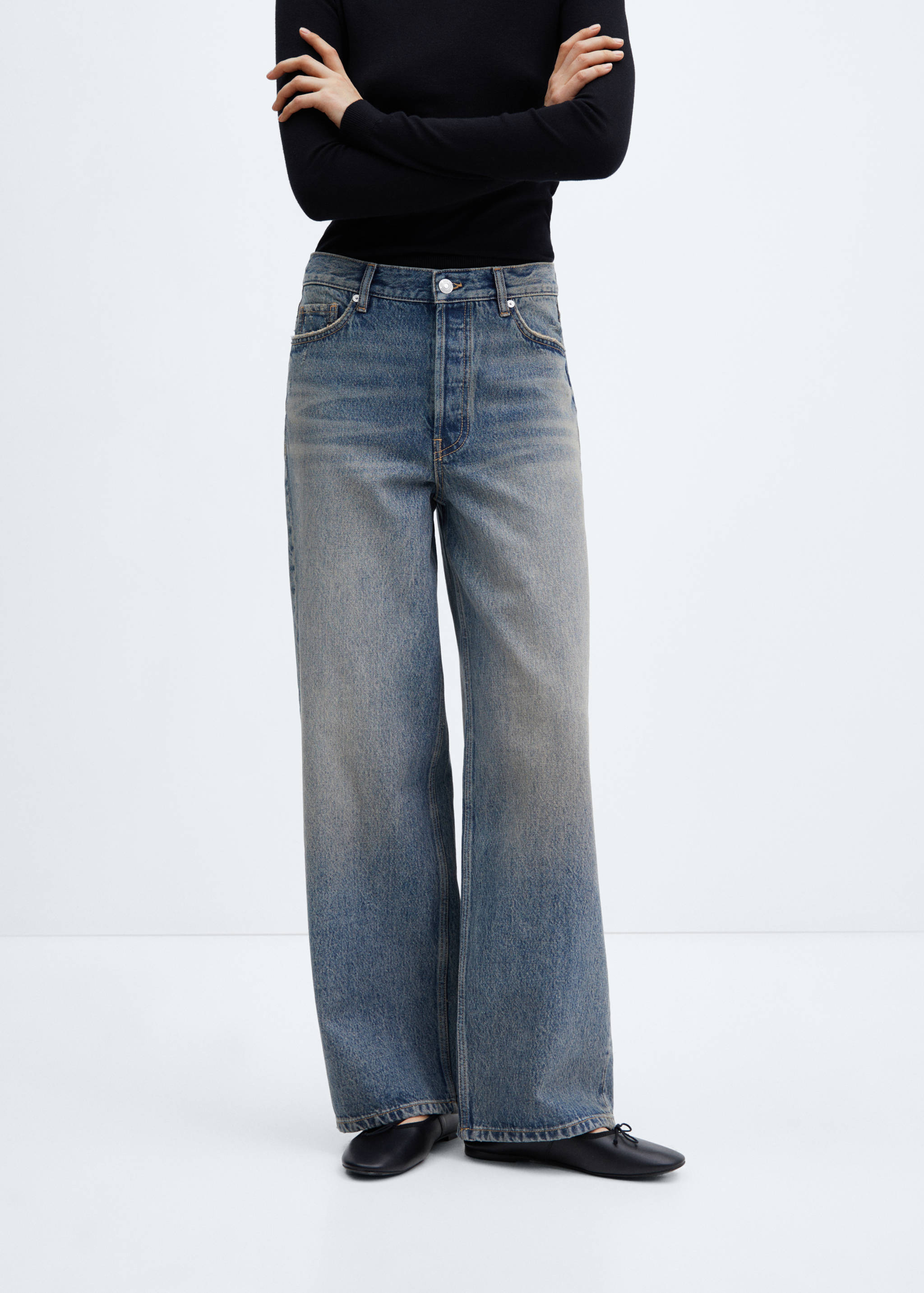 Loose mid-rise wide leg jeans - Medium plane