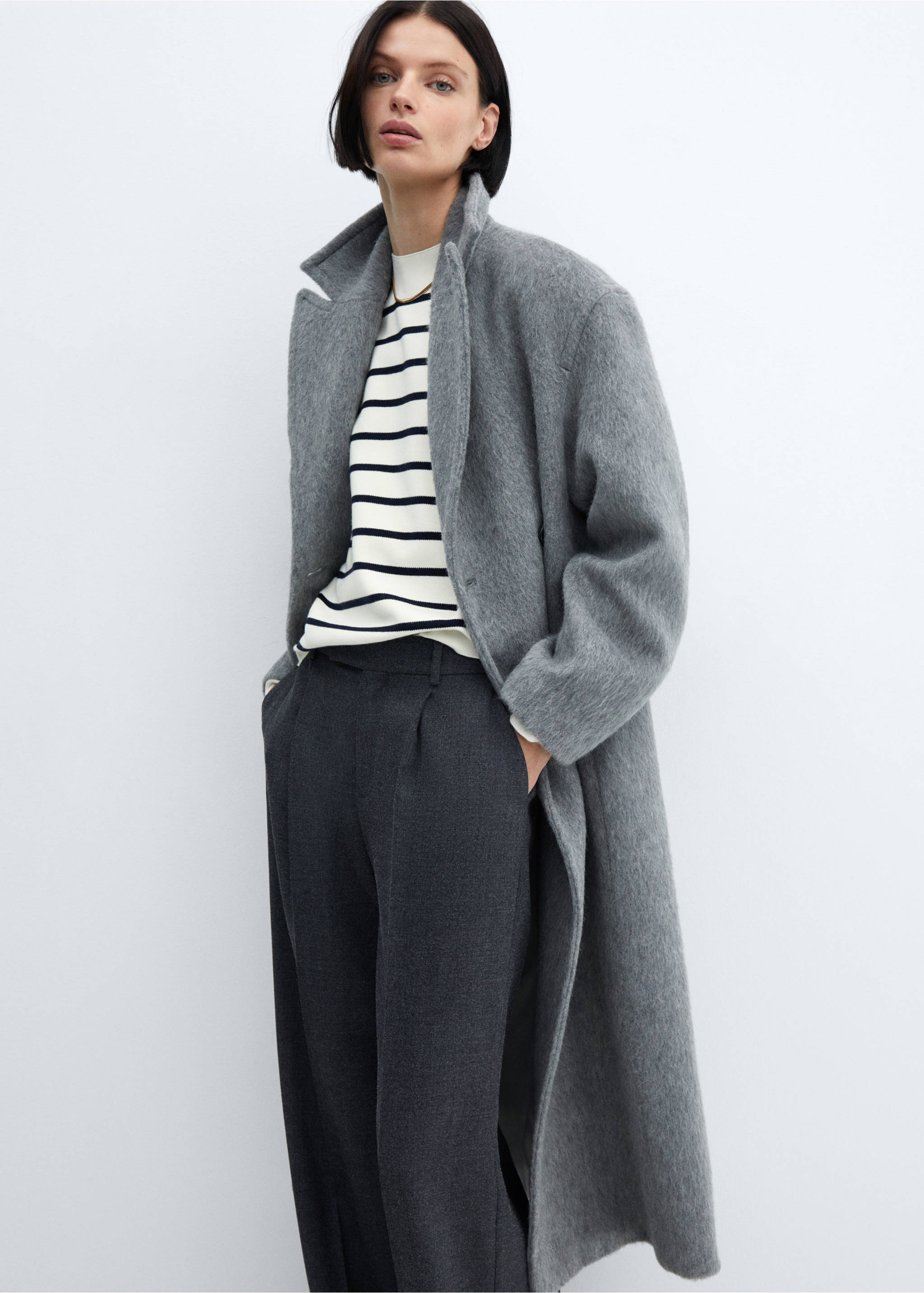 Striped sweater with perkins neck - Details of the article 2, Dark Navy. Ref: 67003275-00.