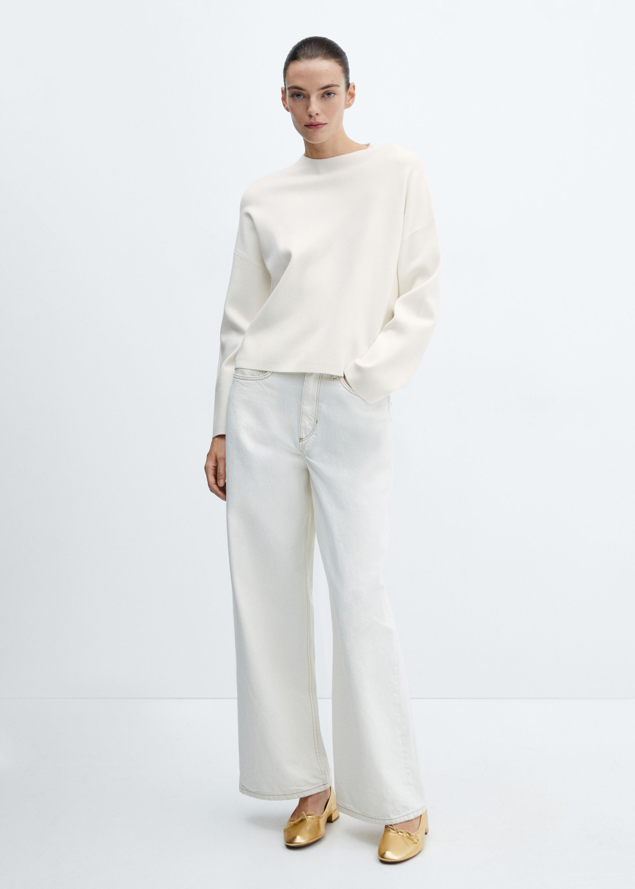 Knitted sweater with perkins neck - General plane