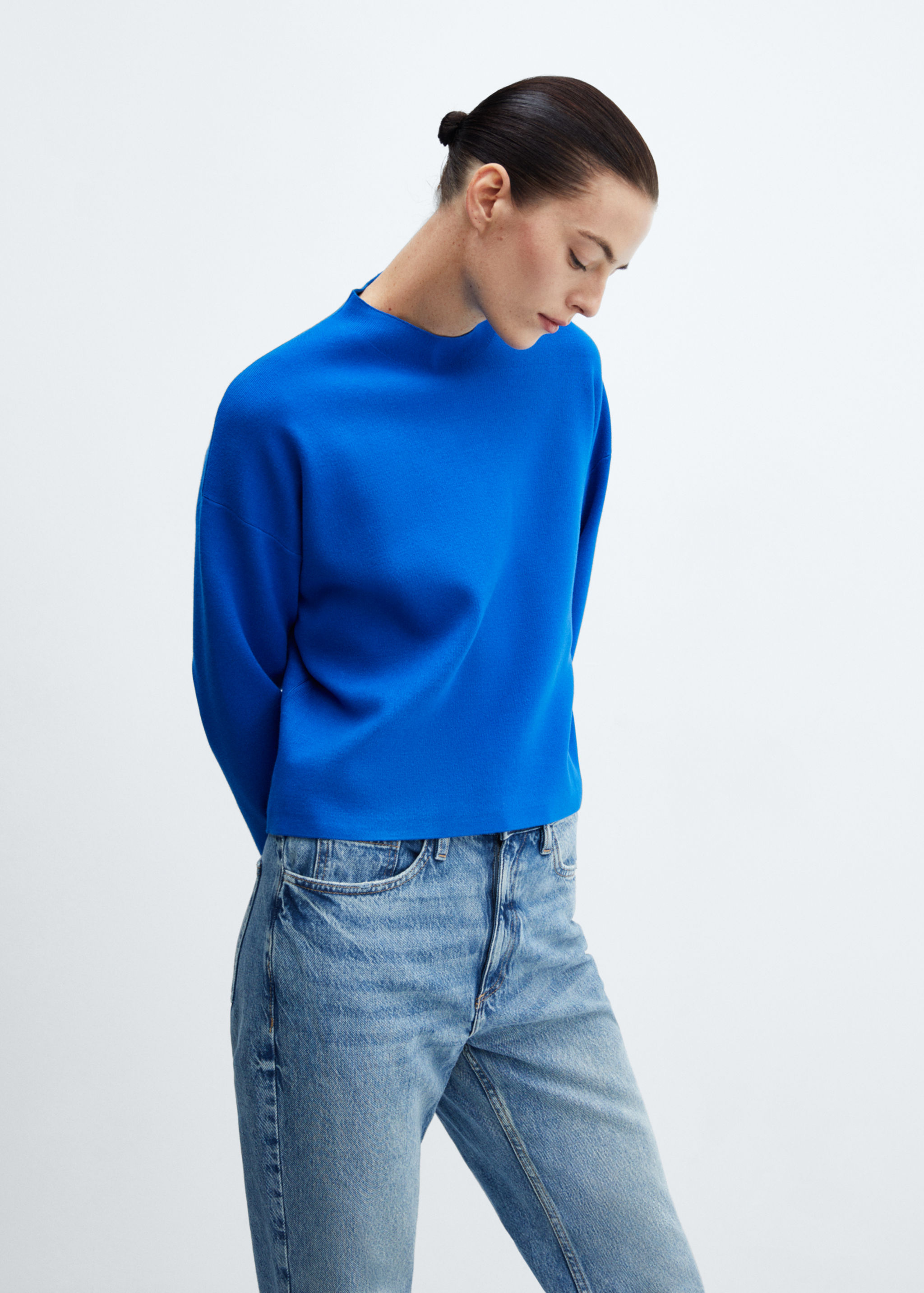 Knitted sweater with perkins neck - Medium plane