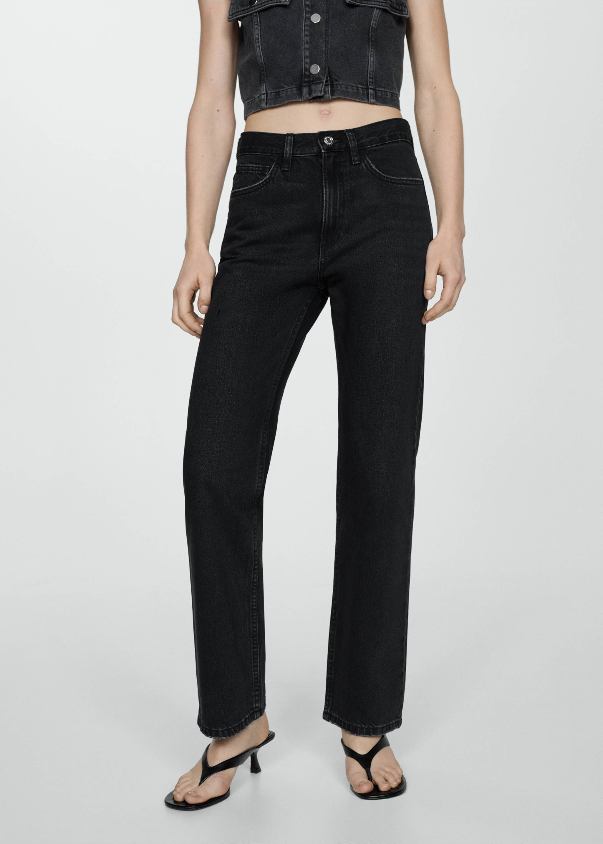 Mid-rise straight jeans - Medium plane, Black denim. Ref: 67004023-00.