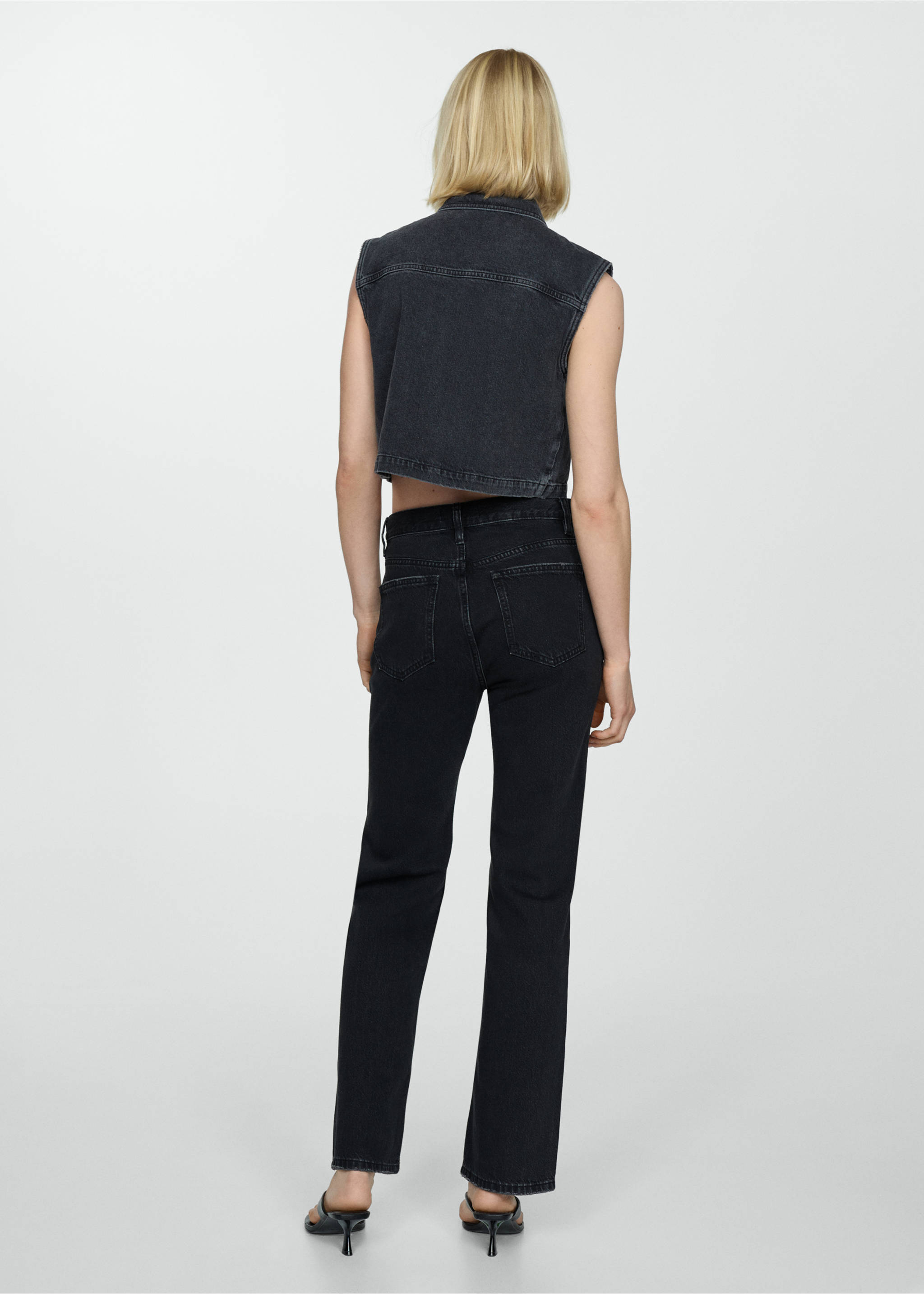 Mid-rise straight jeans - Reverse of the article, Black denim. Ref: 67004023-00.