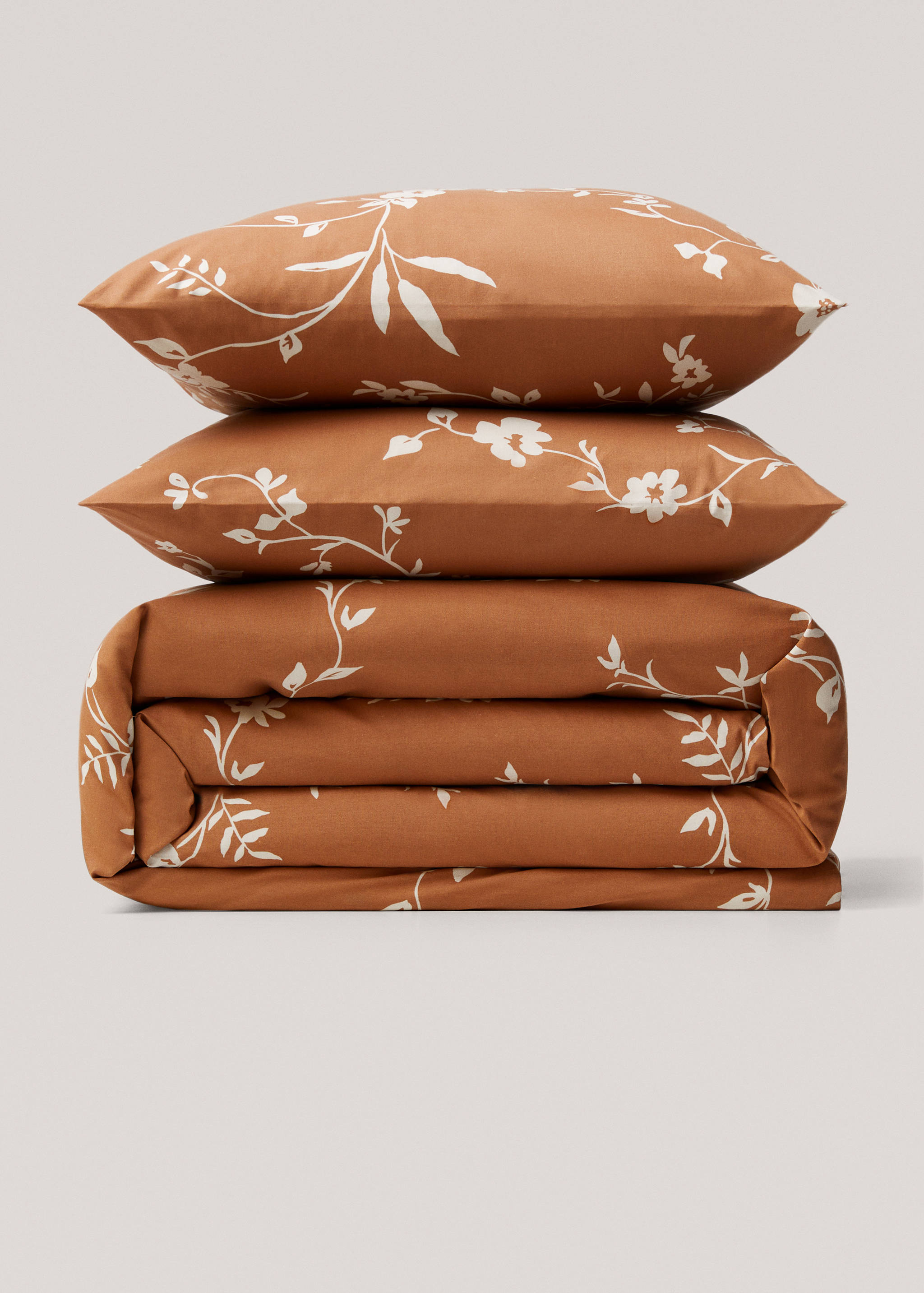 Duvet cover terracotta flowers queen bed - Article without model