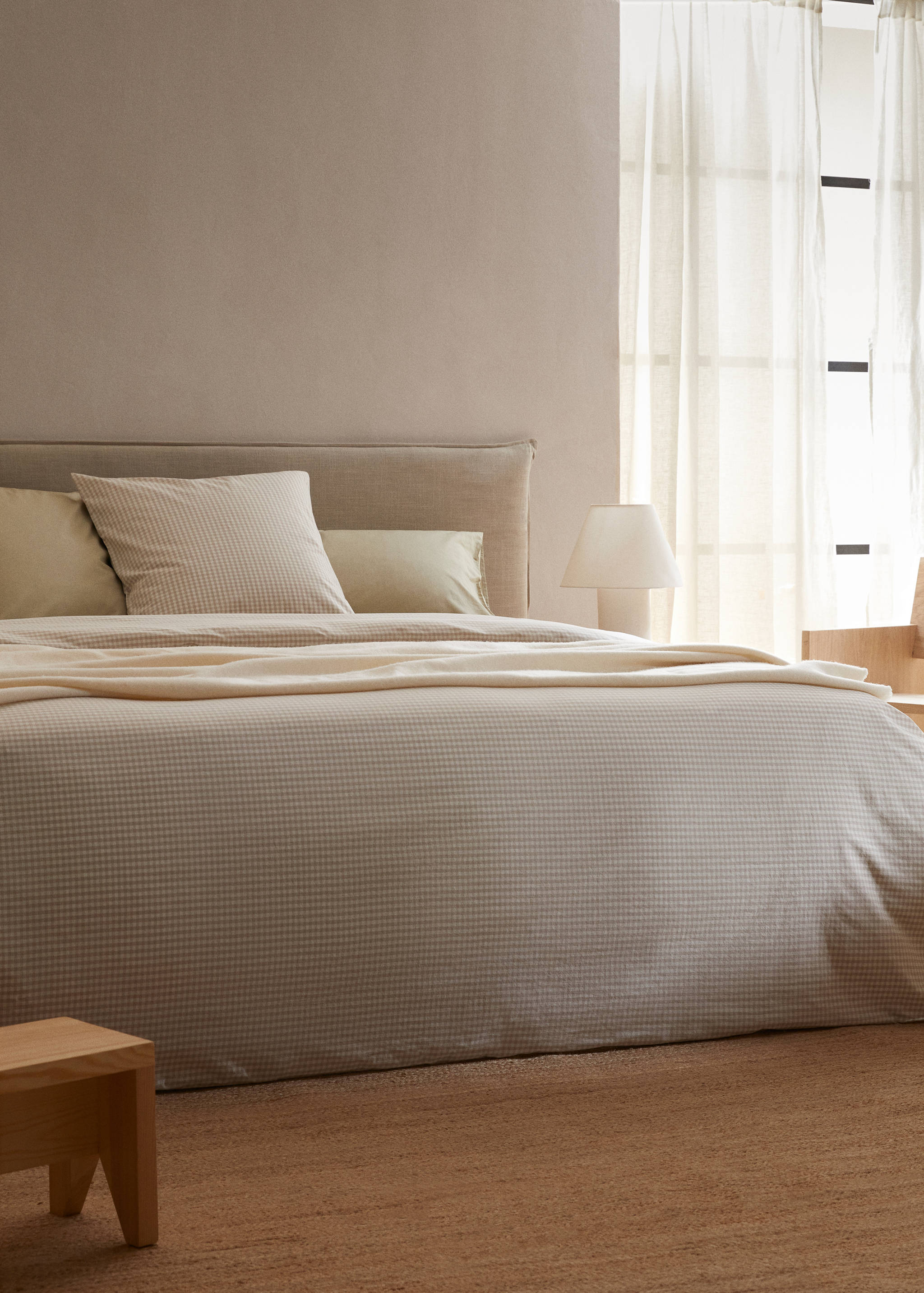 Ginghamrutigt påslakan i bomull 180 cm säng - Allmän bild