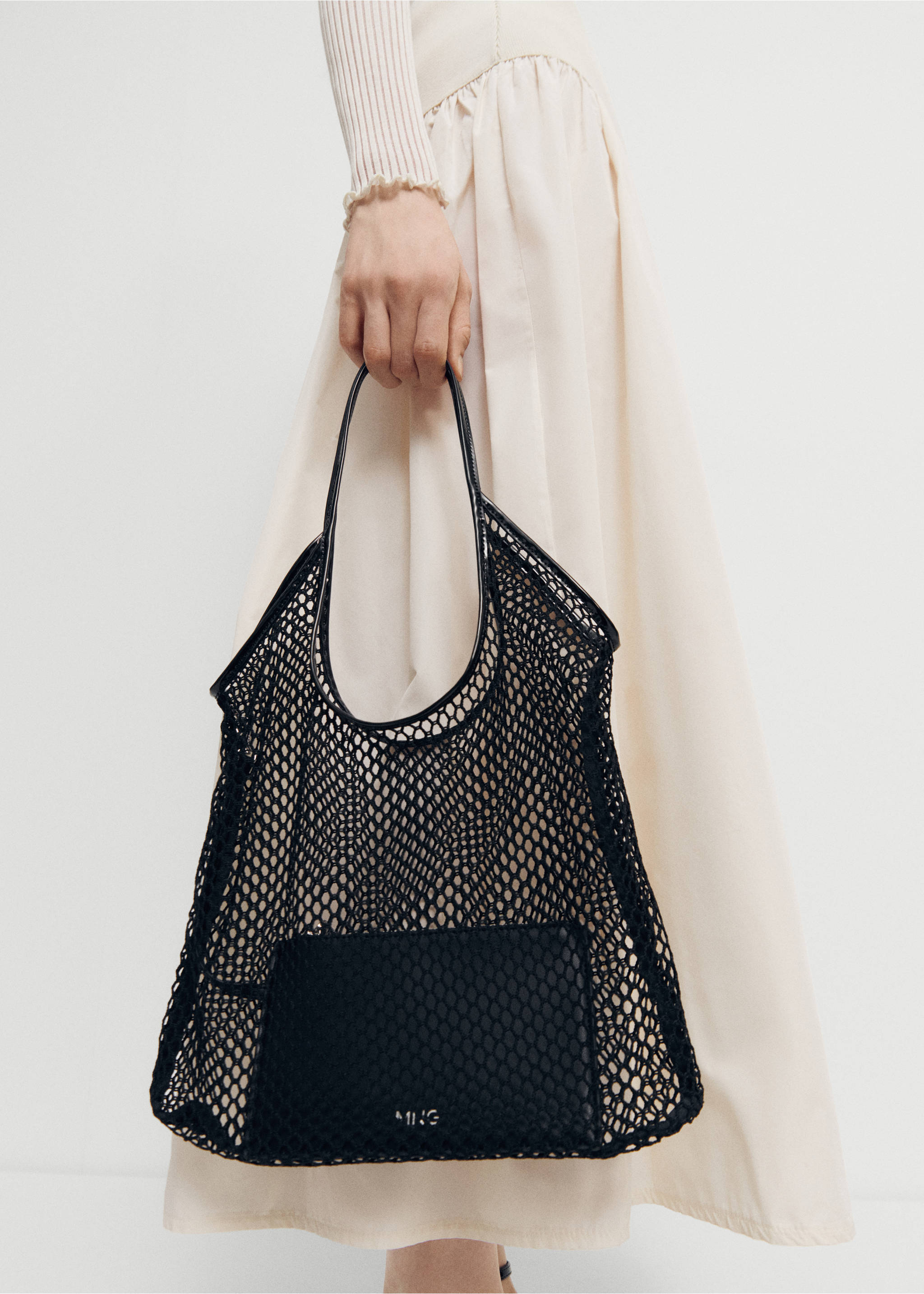 Shopper-Bag in Mesh-Optik - Allgemeine Ansicht, Schwarz. Ref: 67004489-00.