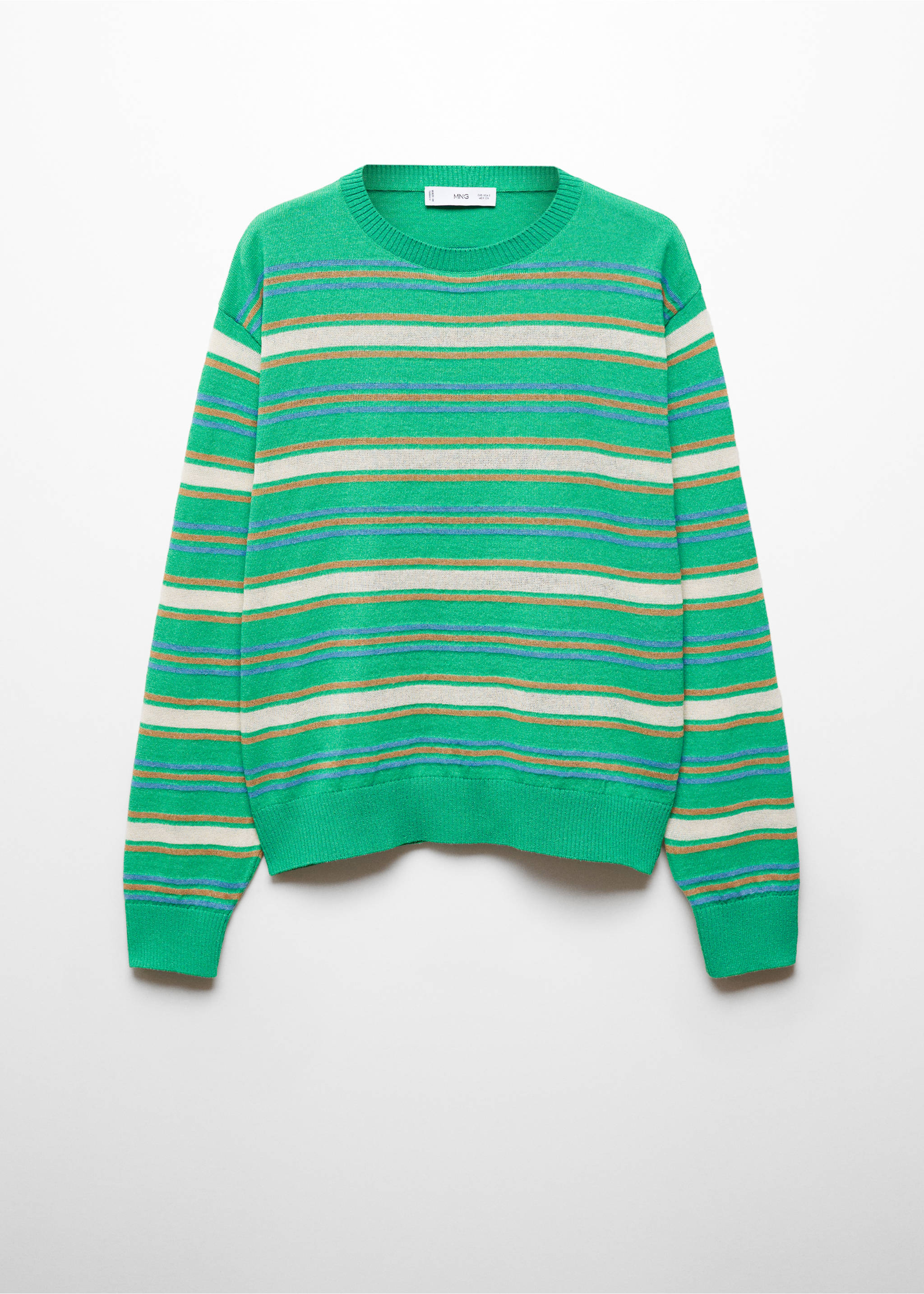 Round-neck striped sweater - Article without model, Pastel Green. Ref: 67005760-00.