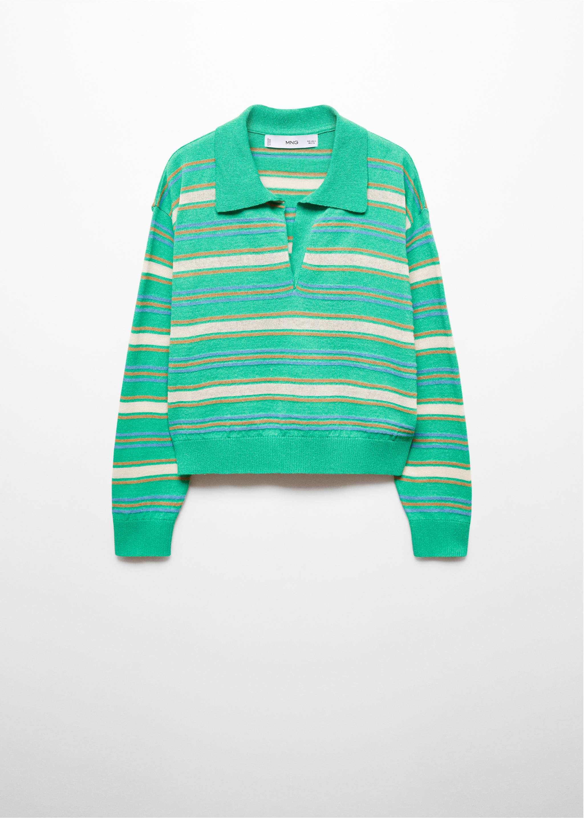 Round-neck striped sweater - Article without model, Pastel Green. Ref: 67005760-00.