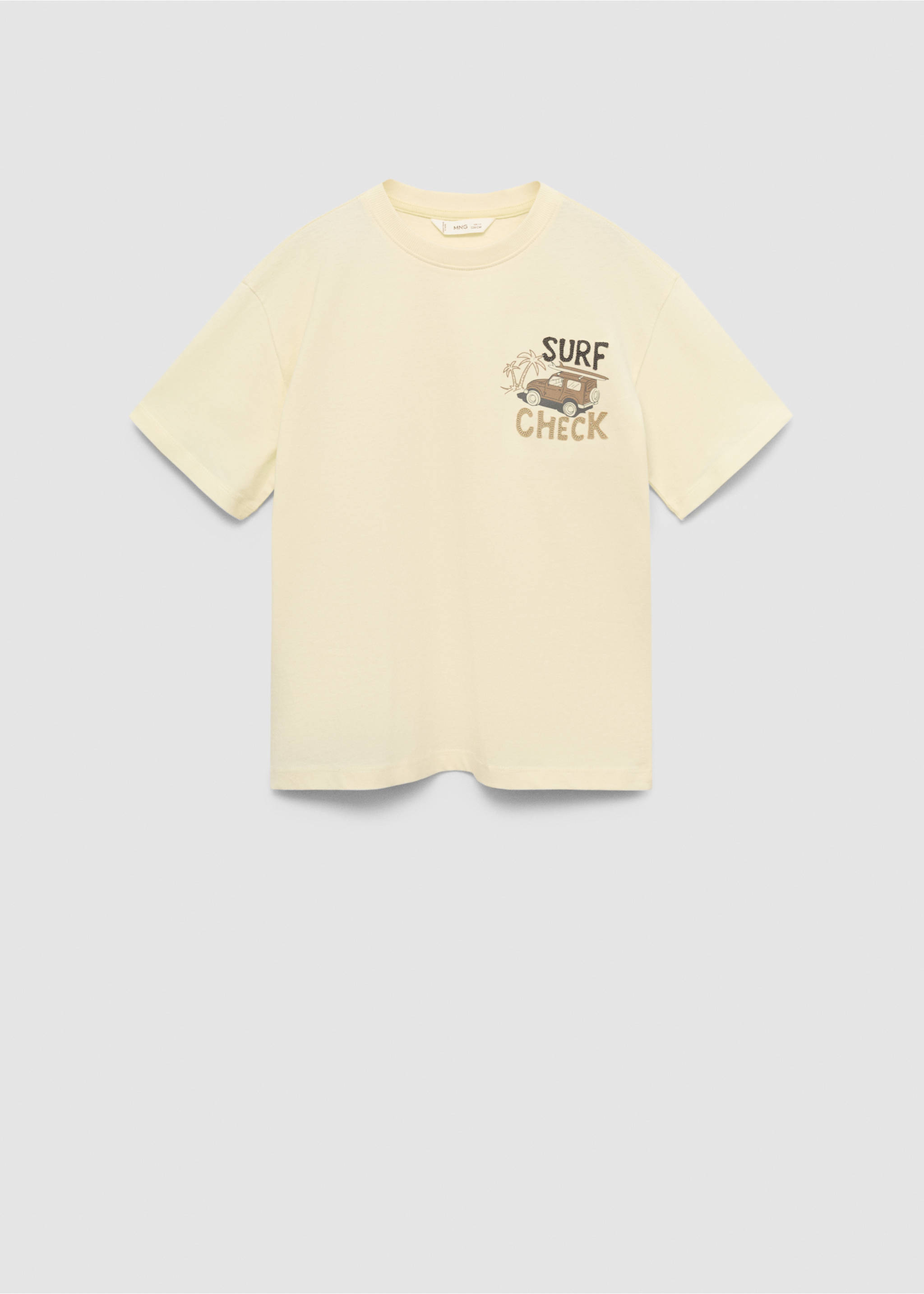 Shirt mit Aufschrift und Textur - Artikel ohne Model, Pastellgelb. Ref: 67006008-00.