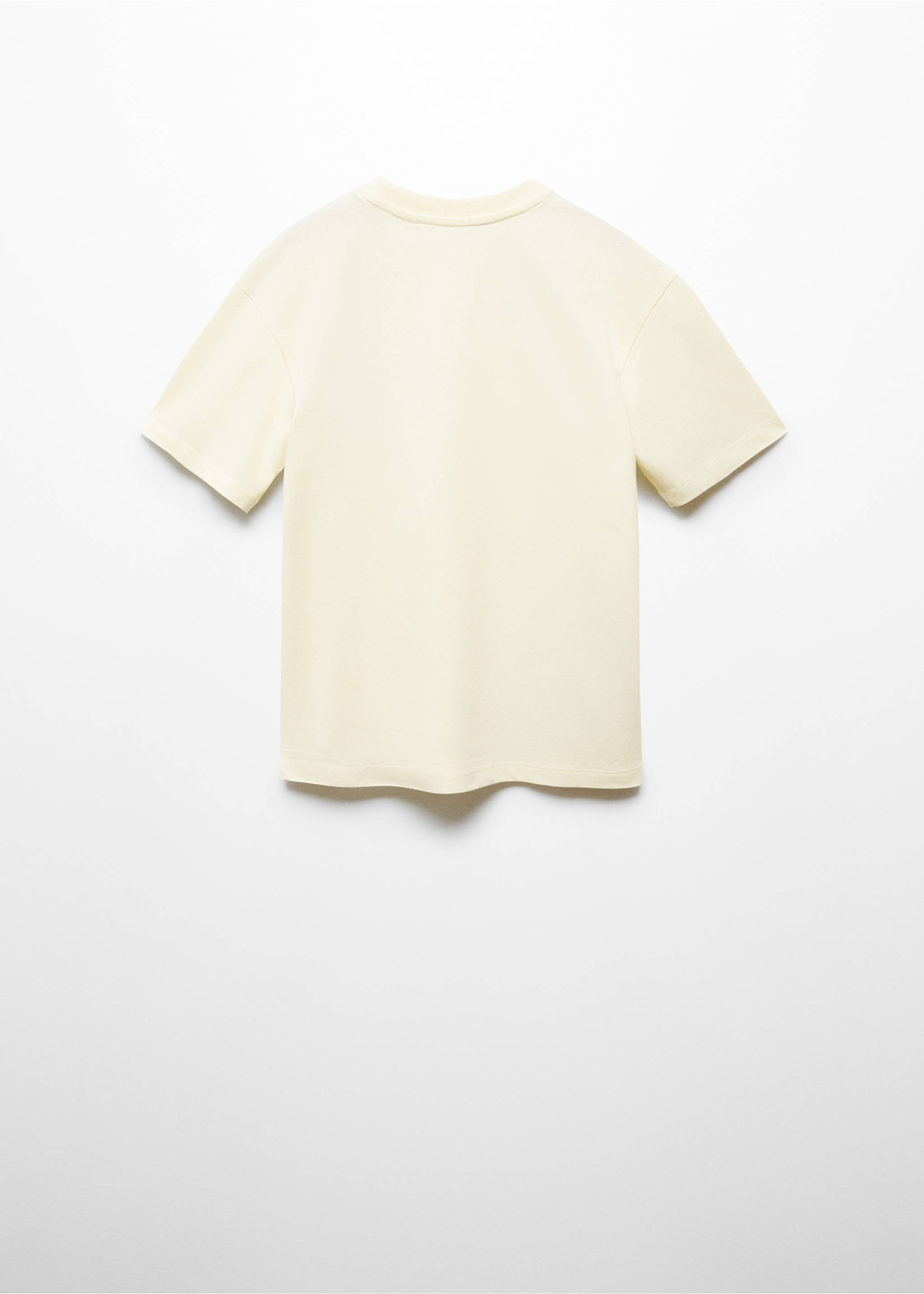 Shirt mit Aufschrift und Textur - Rückseite des Artikels, Pastellgelb. Ref: 67006008-00.