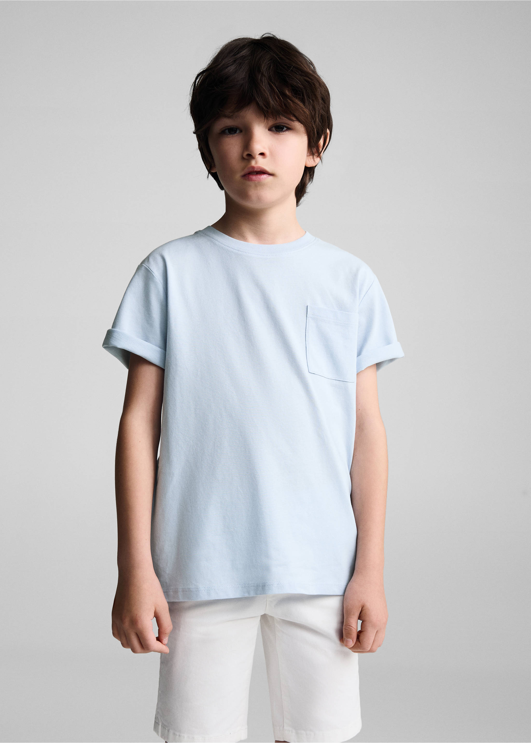 Basic-T-Shirt aus Baumwolle - Mittlere Ansicht, Himmelblau. Ref: 67006019-00.