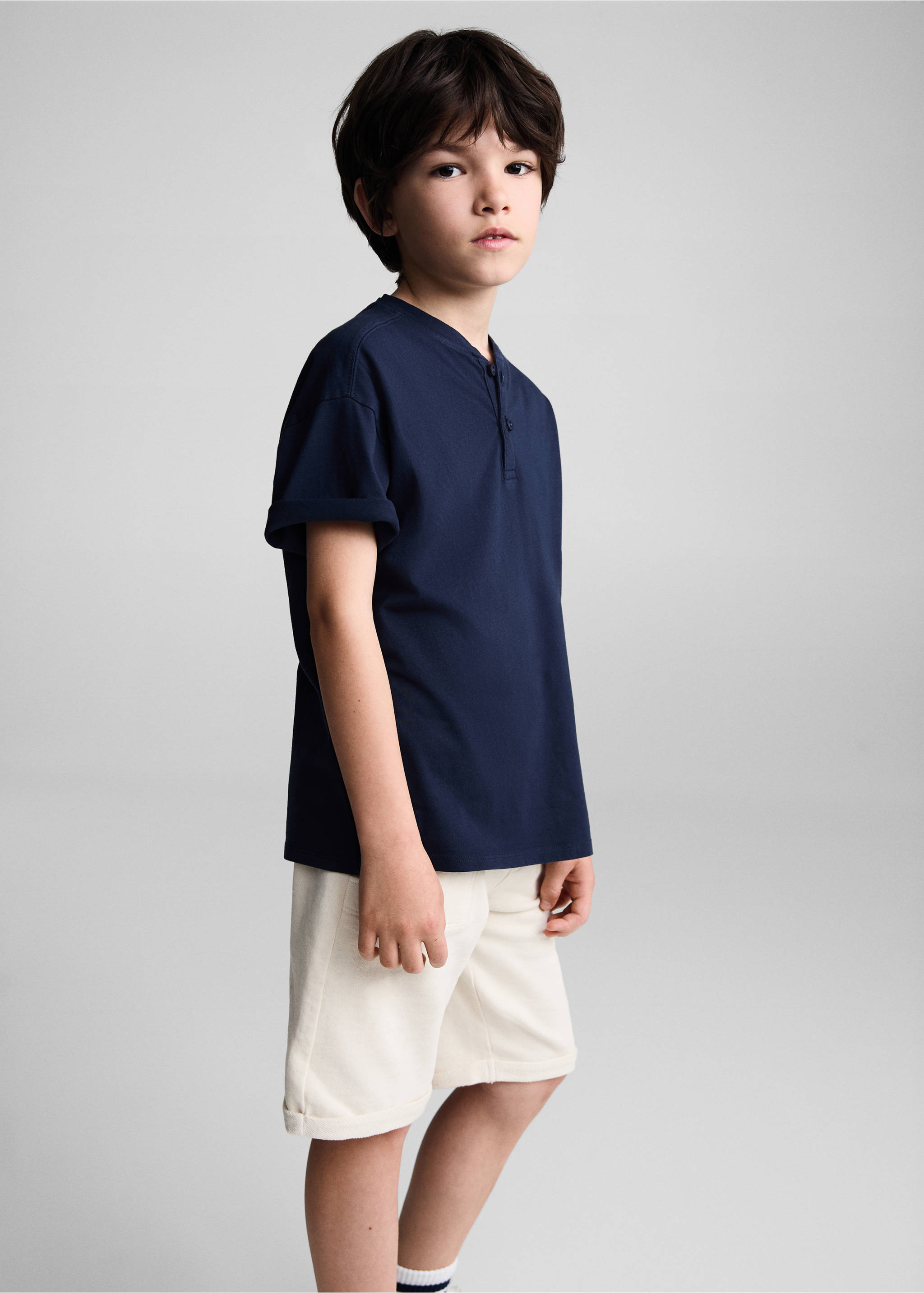 Buttoned cotton T-shirt - Medium plane, Dark Navy. Ref: 67006020-00.