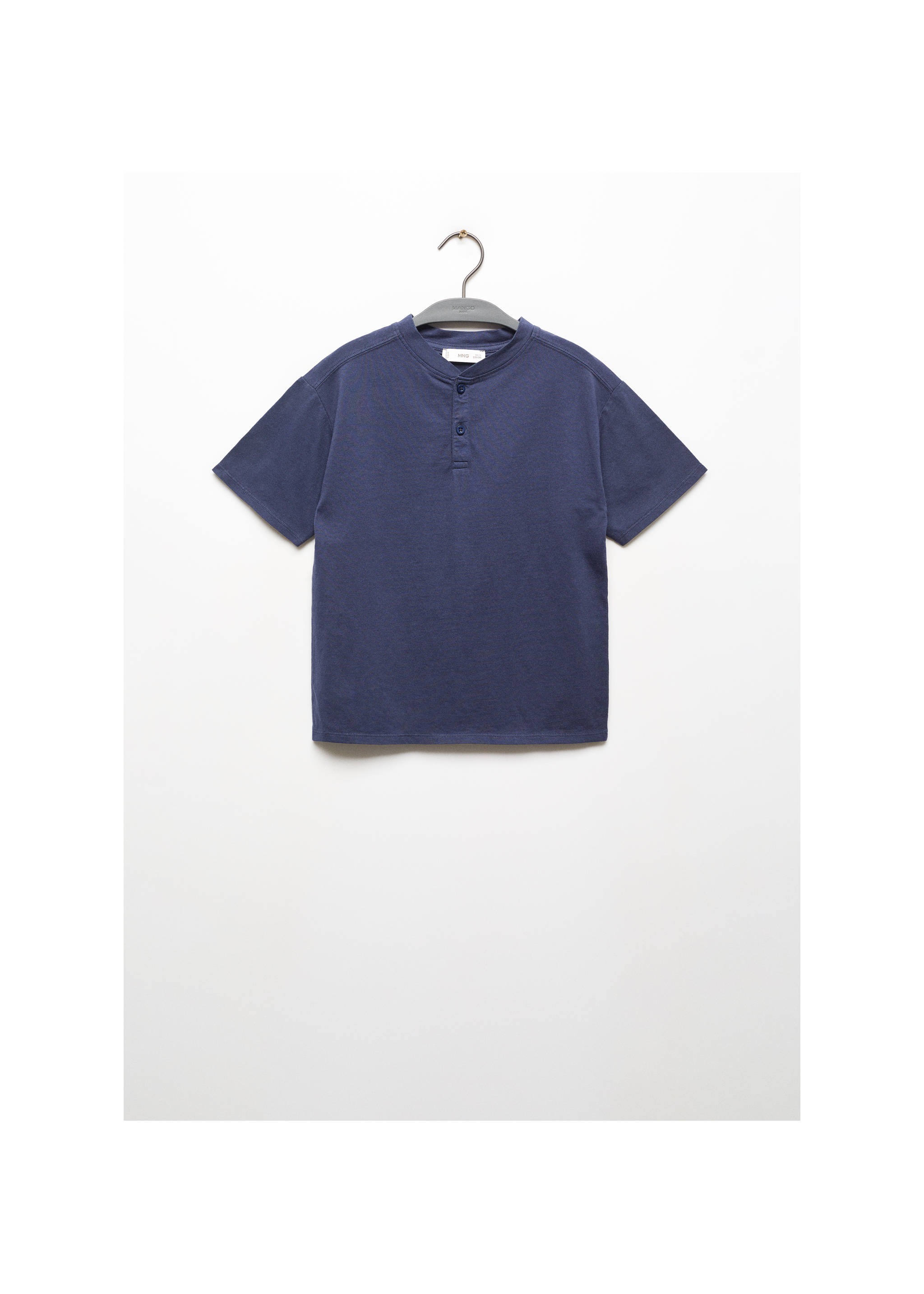 Buttoned cotton T-shirt - Article without model, Dark Navy. Ref: 67006020-00.
