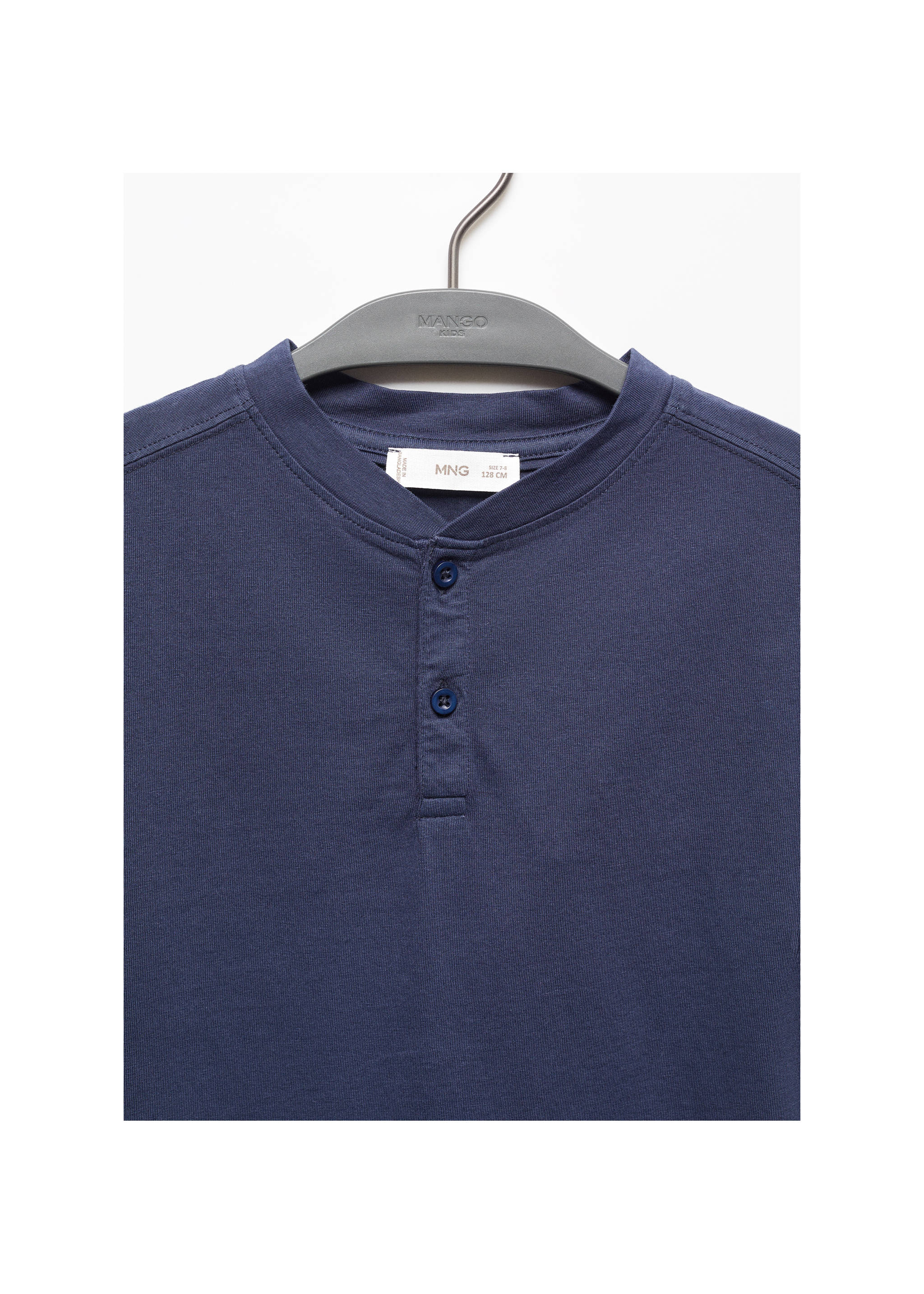 Buttoned cotton T-shirt - Details of the article 8, Dark Navy. Ref: 67006020-00.