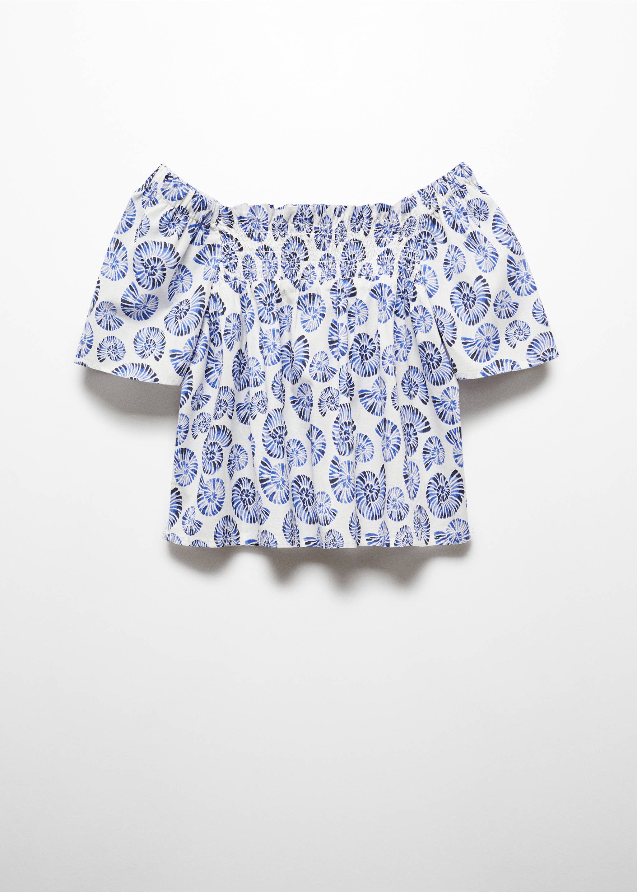 Blůza s potiskem a nabíráním - Zadní strana zboží, Modrá. Ref: 67006032-00.