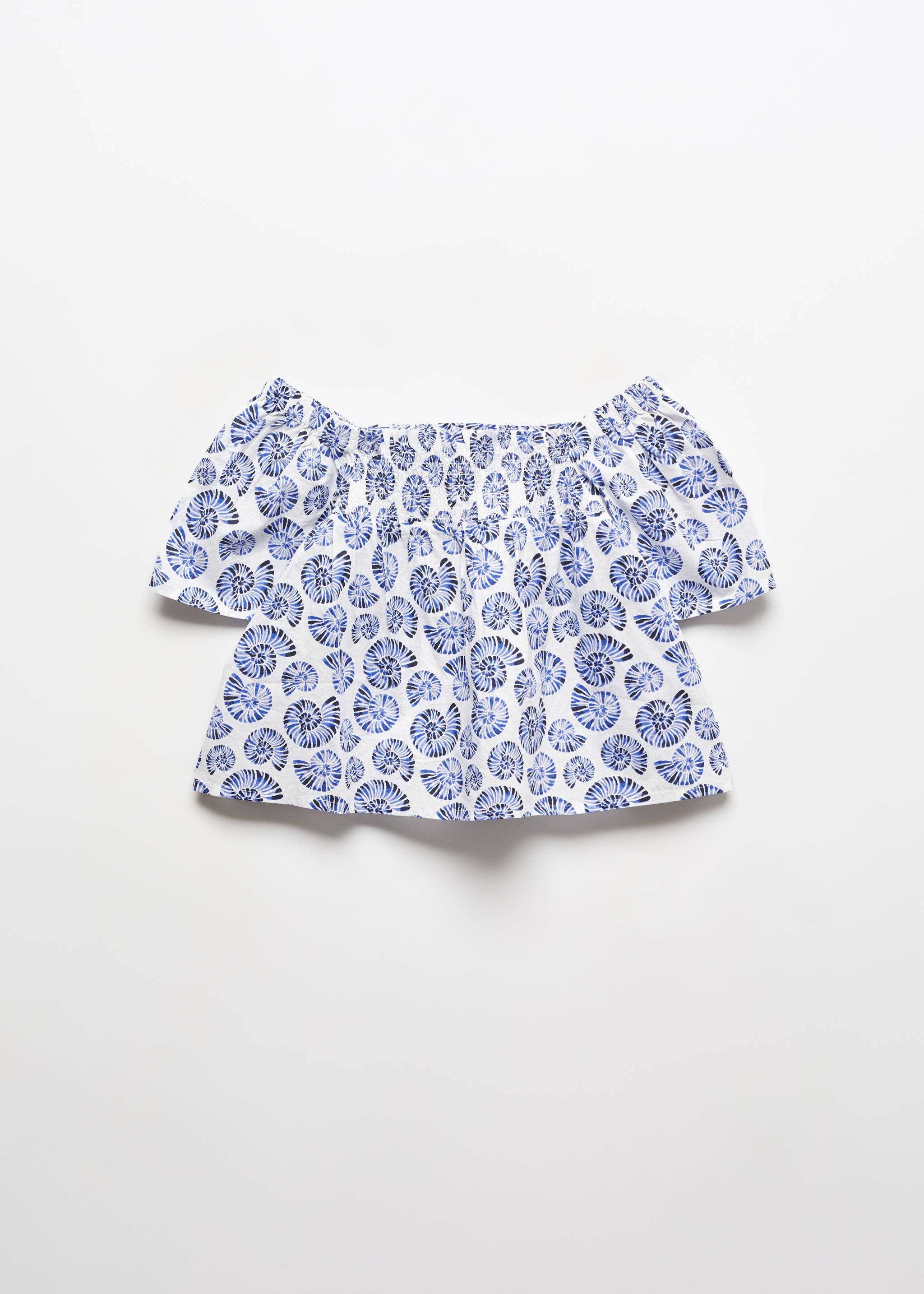 Ruched printed blouse - Article without model, Blue. Ref: 67006032-00.