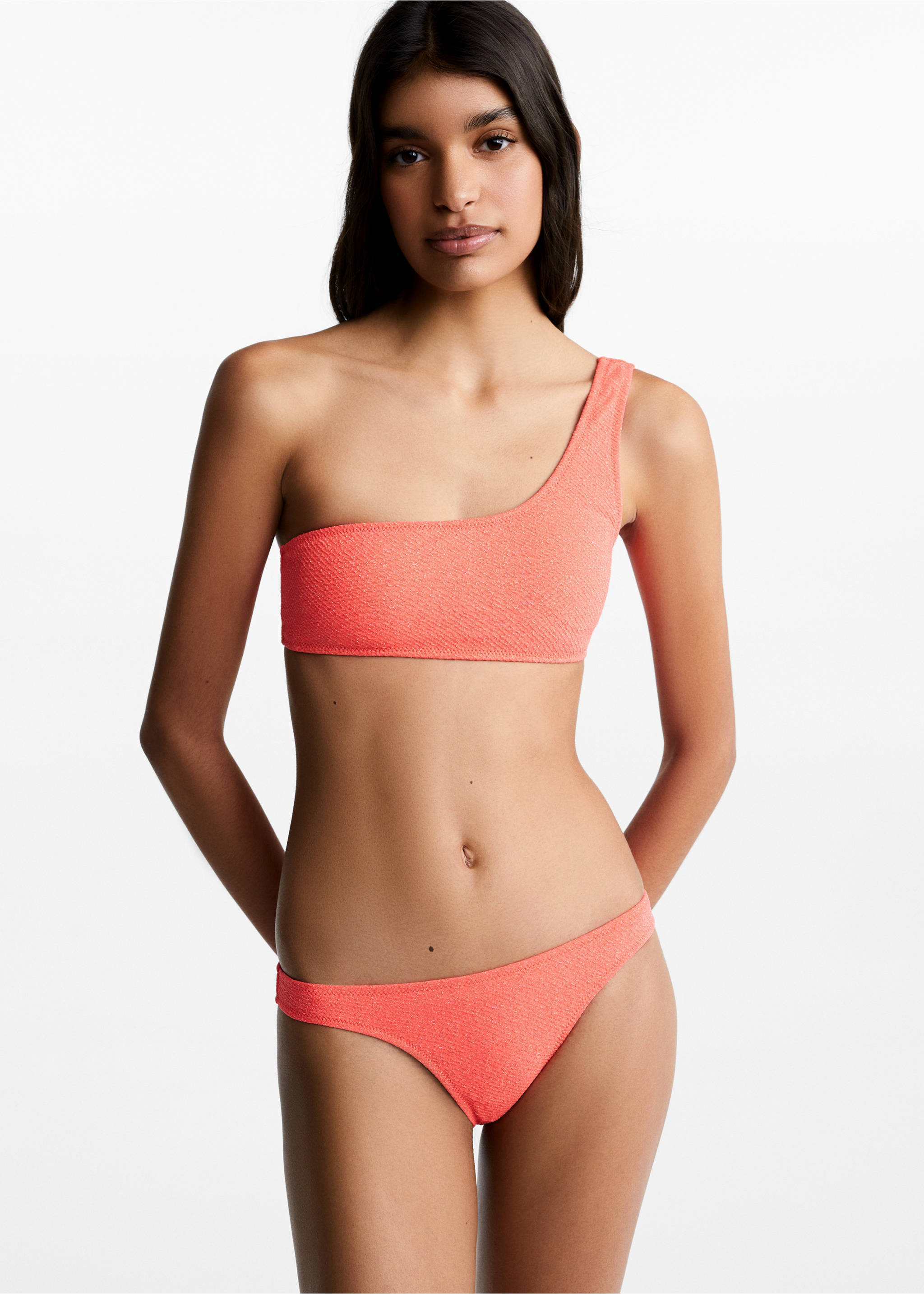 Asymmetrischer Lurex-Bikini - Mittlere Ansicht, Korallrot. Ref: 67006042-00.