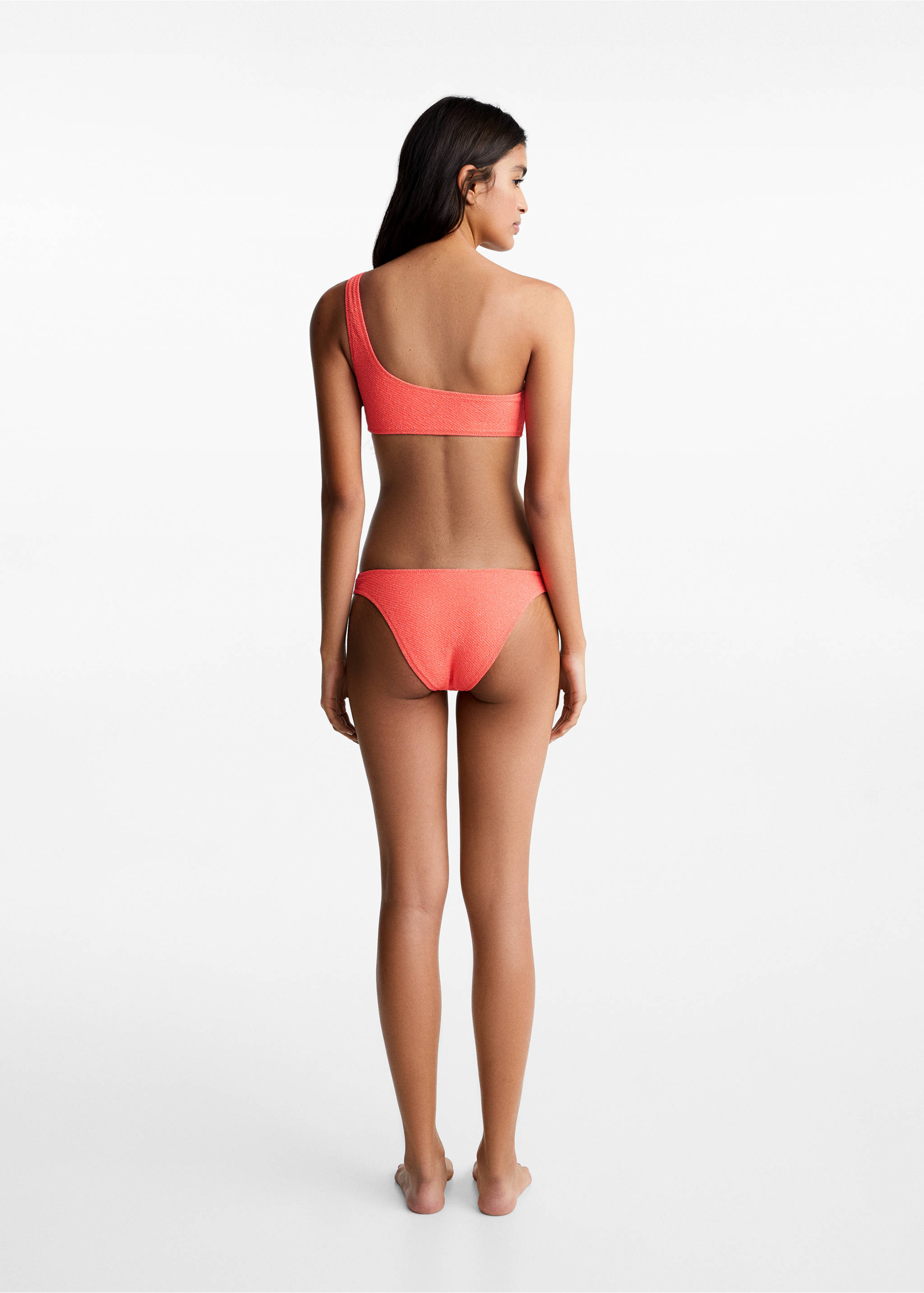 Asymmetrischer Lurex-Bikini - Rückseite des Artikels, Korallrot. Ref: 67006042-00.