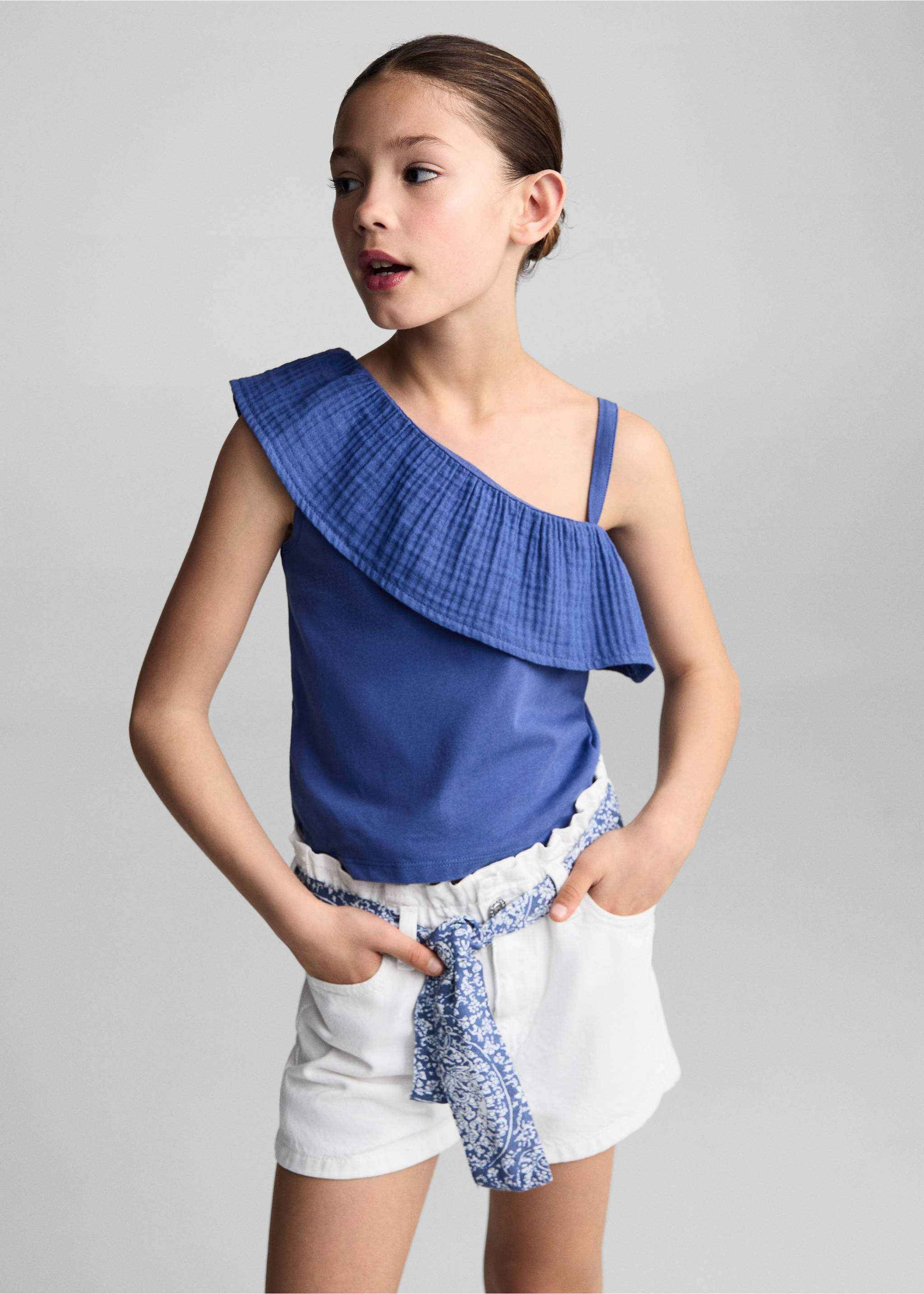 Ruffled asymmetric T-shirt - Medium plane, Vibrant blue. Ref: 67006049-00.