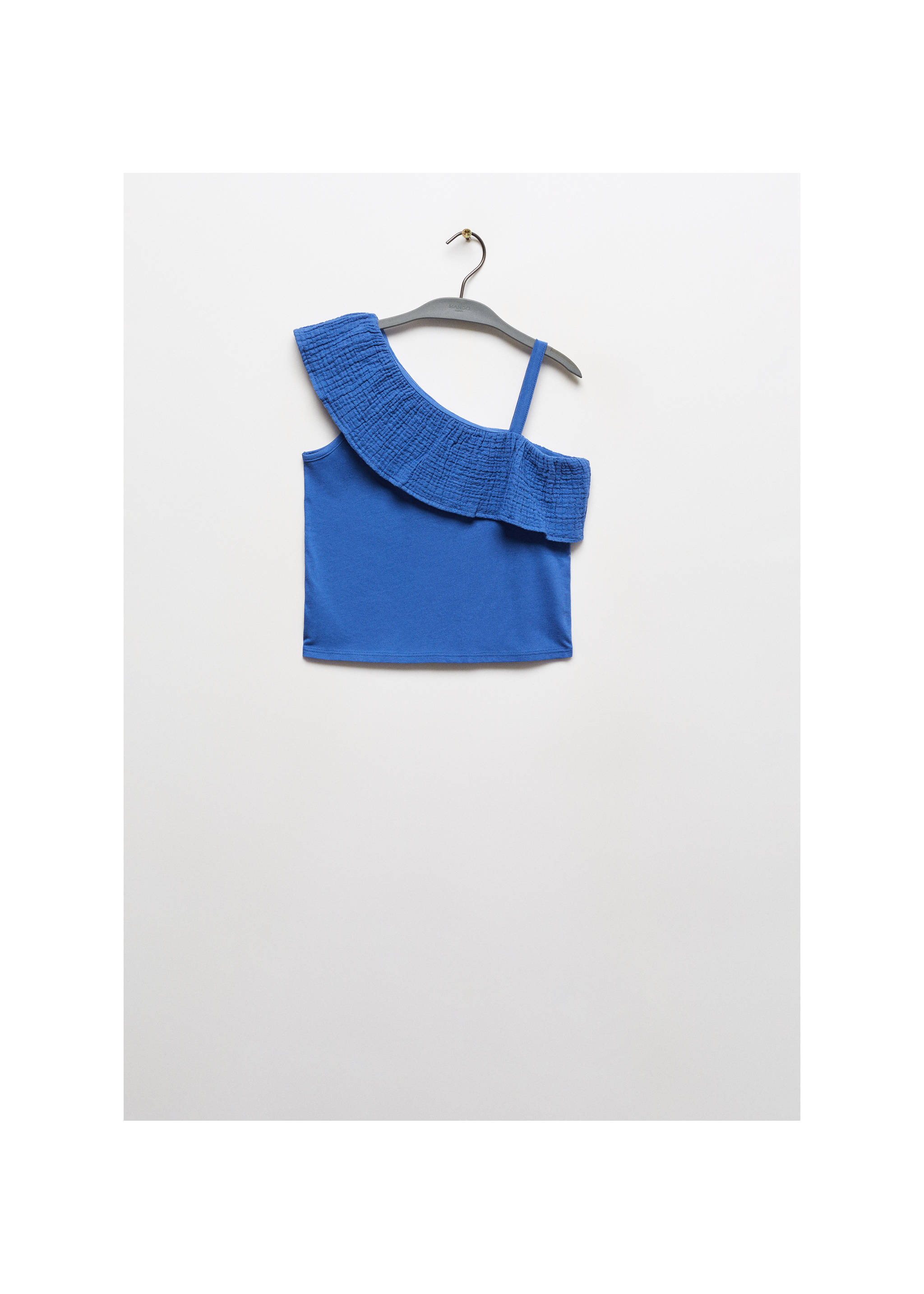 Ruffled asymmetric T-shirt - Article without model, Vibrant blue. Ref: 67006049-00.