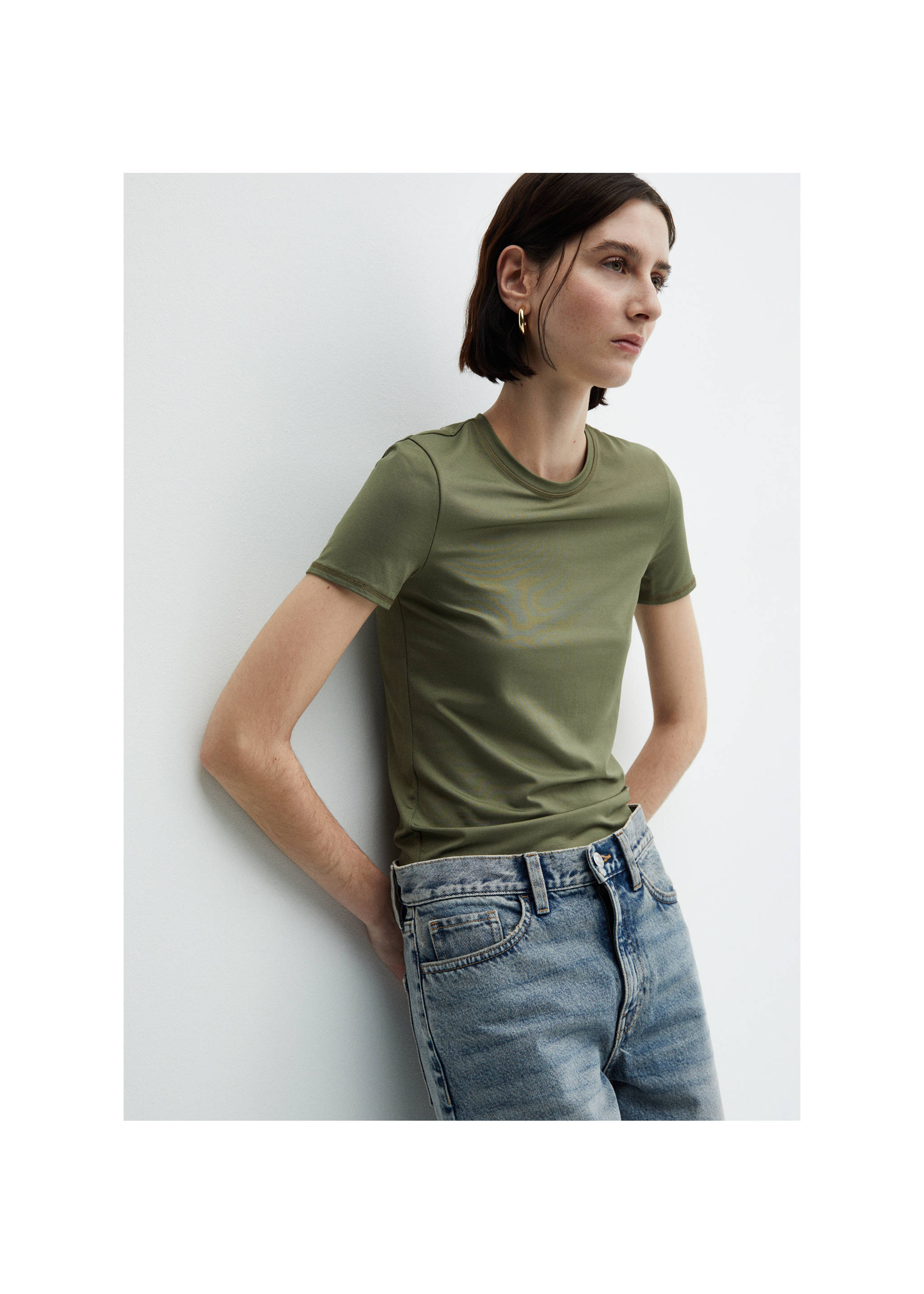 Tricou cu mânecă scurtă - Plan mediu, Kaki. Ref: 67006050-00.