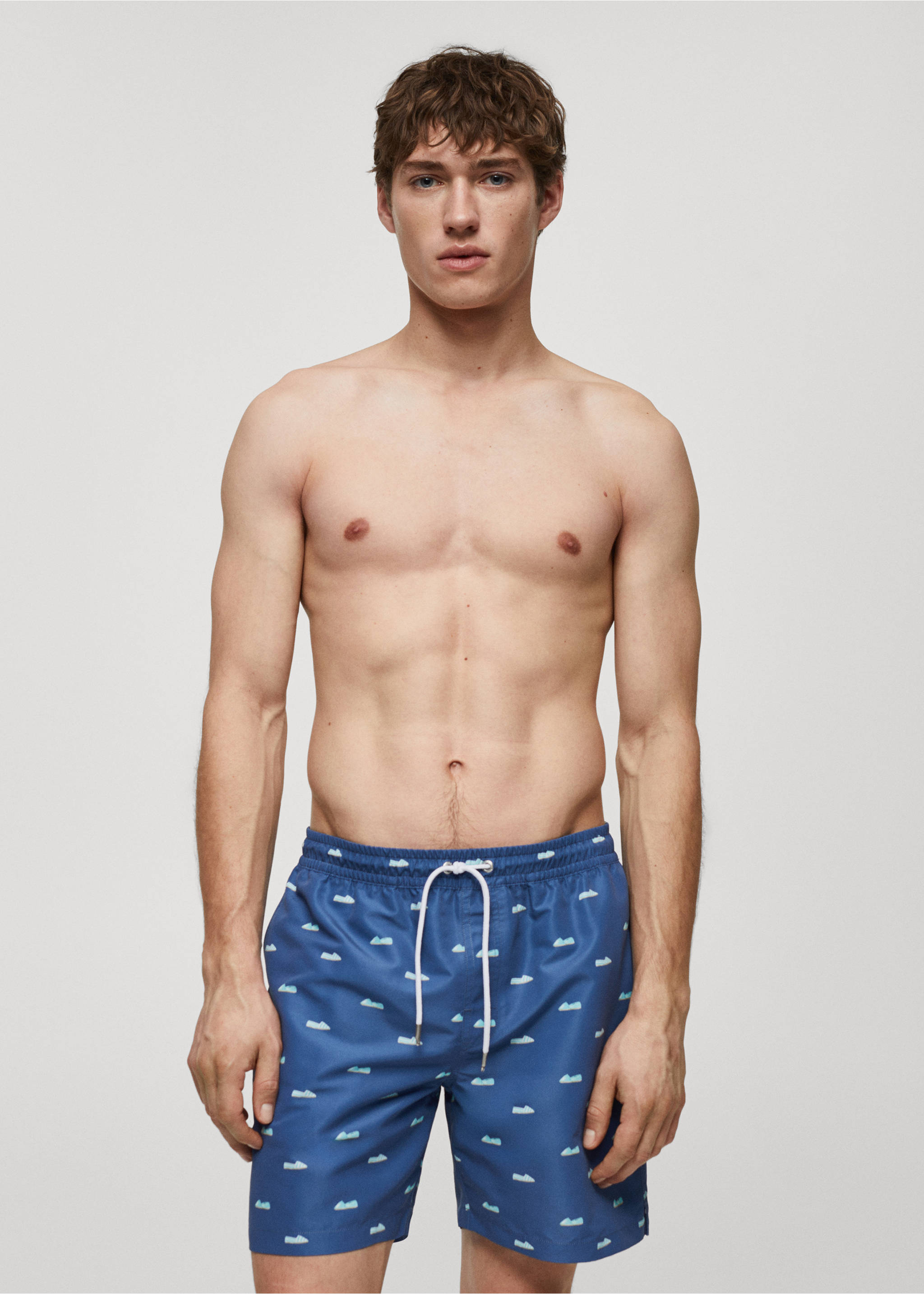 Espadrille-print swimsuit with drawstring - Medium plane, Dark Navy. Ref: 67006054-00.