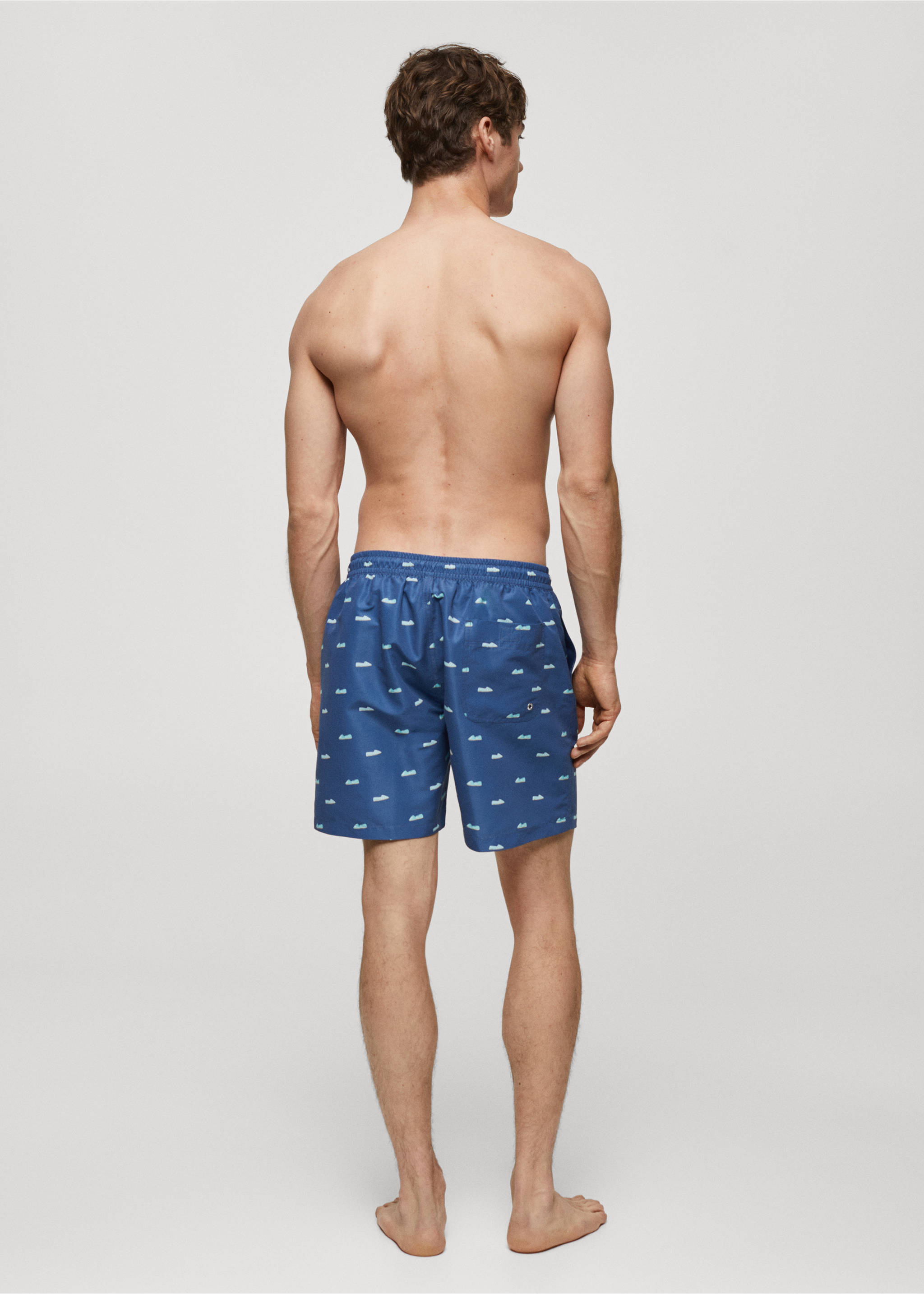 Espadrille-print swimsuit with drawstring - Reverse of the article, Dark Navy. Ref: 67006054-00.